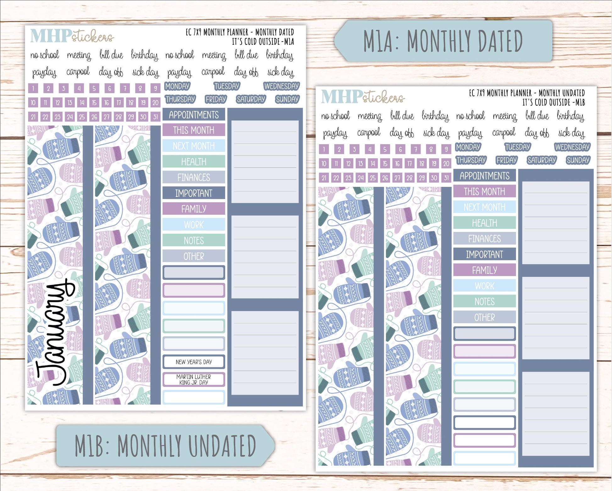 JANUARY Monthly Kit for 7x9 Erin Condren Planners. 2026 Collection "it's Cold outside" || ECM