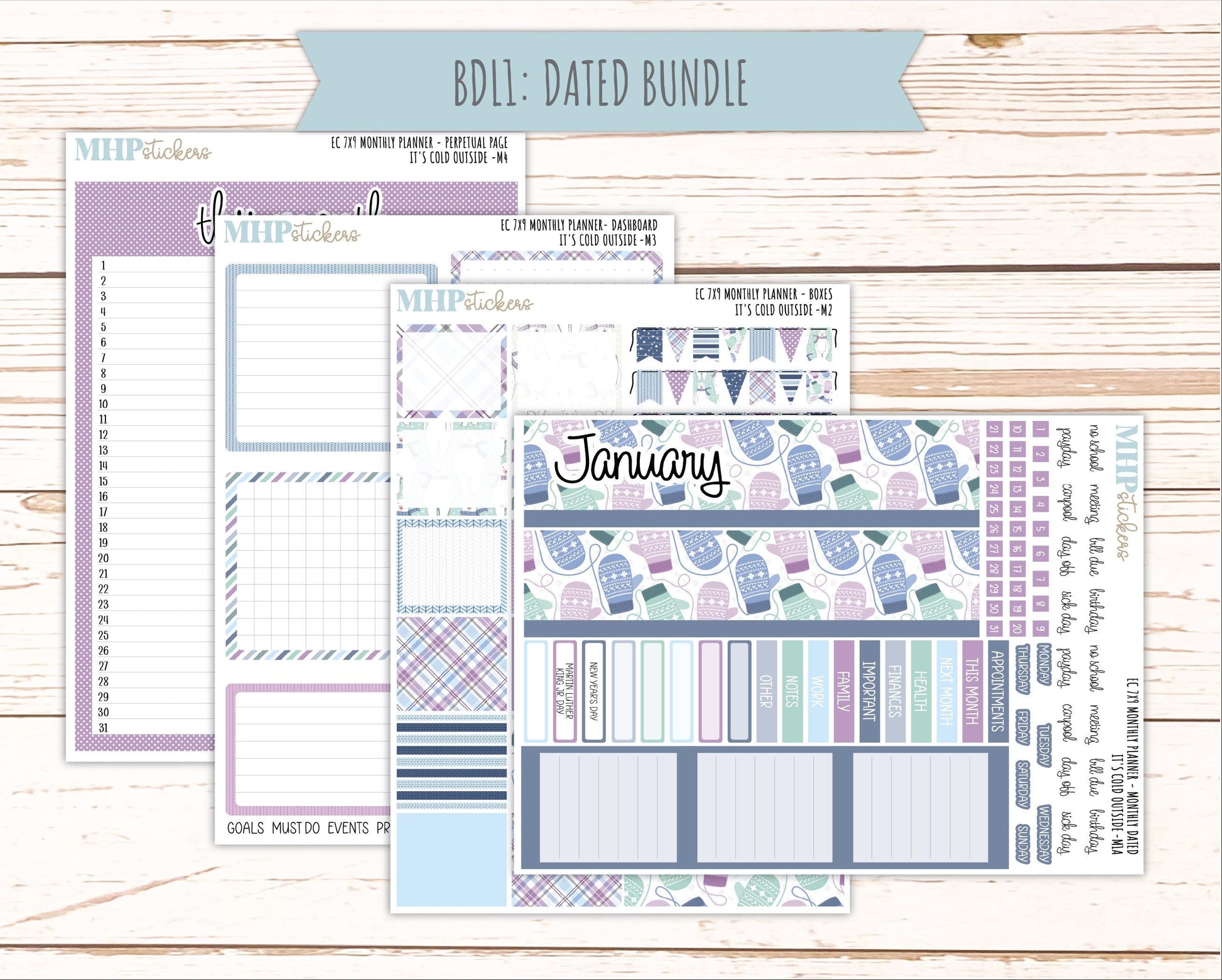 JANUARY Monthly Kit for 7x9 Erin Condren Planners. 2026 Collection "it's Cold outside" || ECM