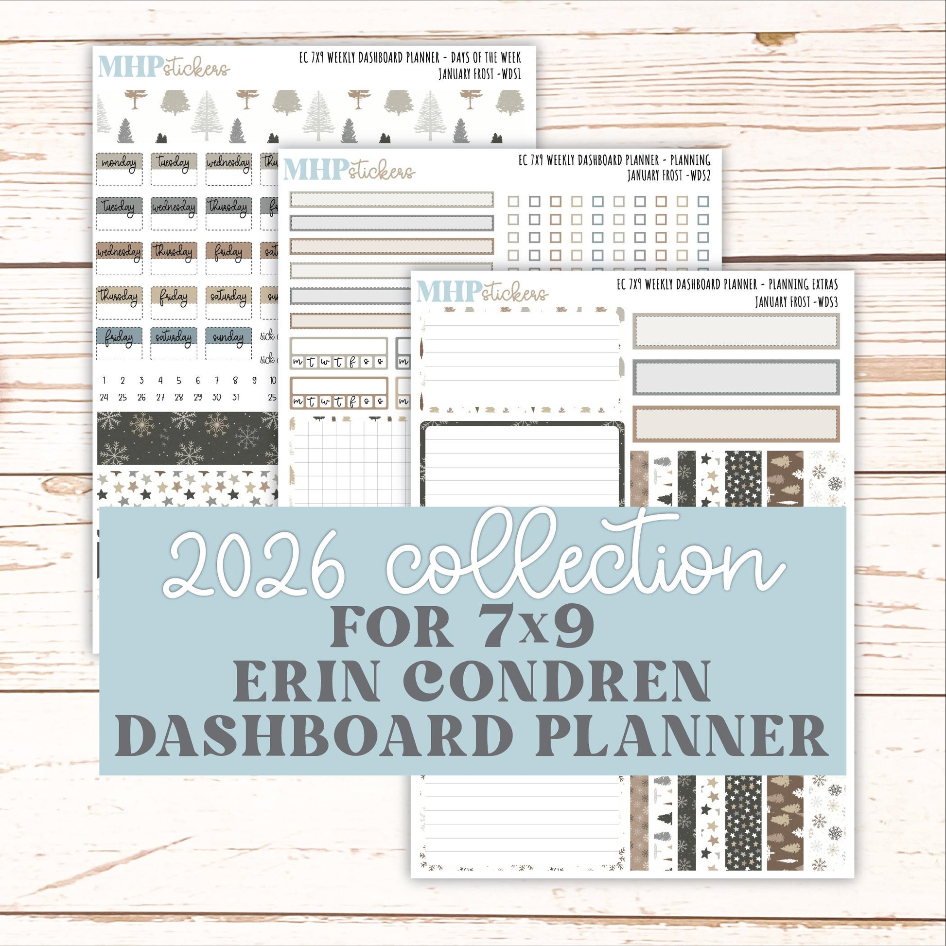 JANUARY Weekly Dashboard Kit for 7x9 Erin Condren Planners. 2026 Collection "January Frost" || ECWDS