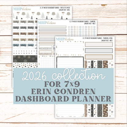 JANUARY Weekly Dashboard Kit for 7x9 Erin Condren Planners. 2026 Collection "January Frost" || ECWDS