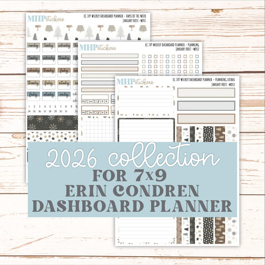 JANUARY Weekly Dashboard Kit for 7x9 Erin Condren Planners. 2026 Collection "January Frost" || ECWDS