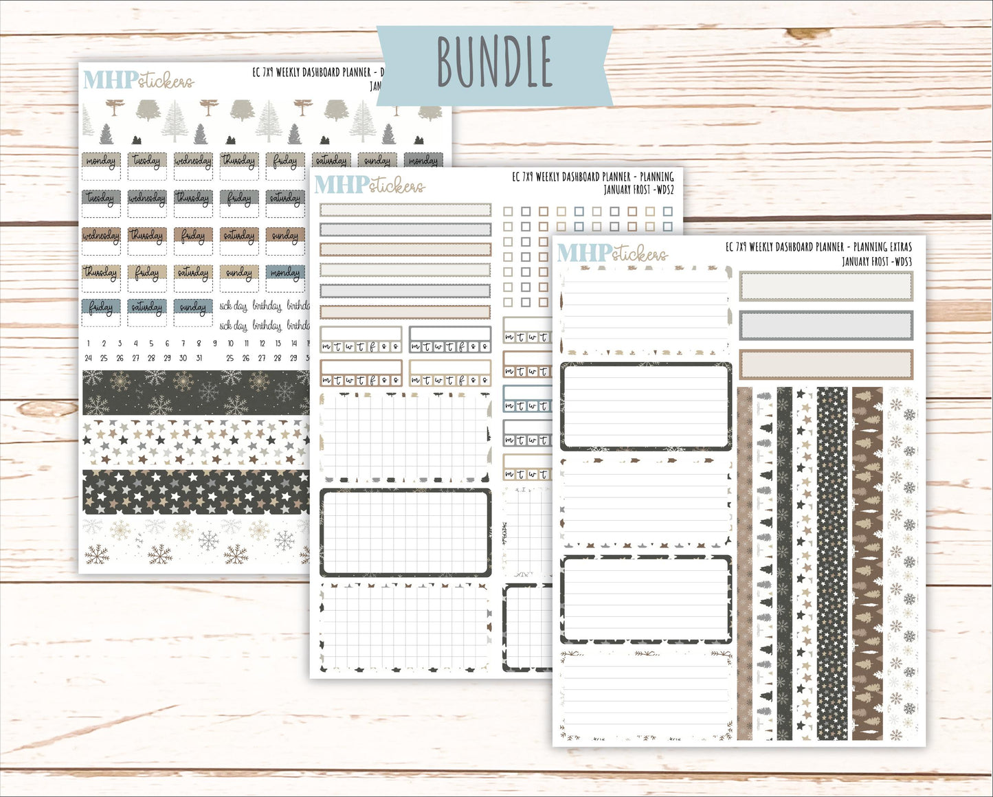 JANUARY Weekly Dashboard Kit for 7x9 Erin Condren Planners. 2026 Collection "January Frost" || ECWDS