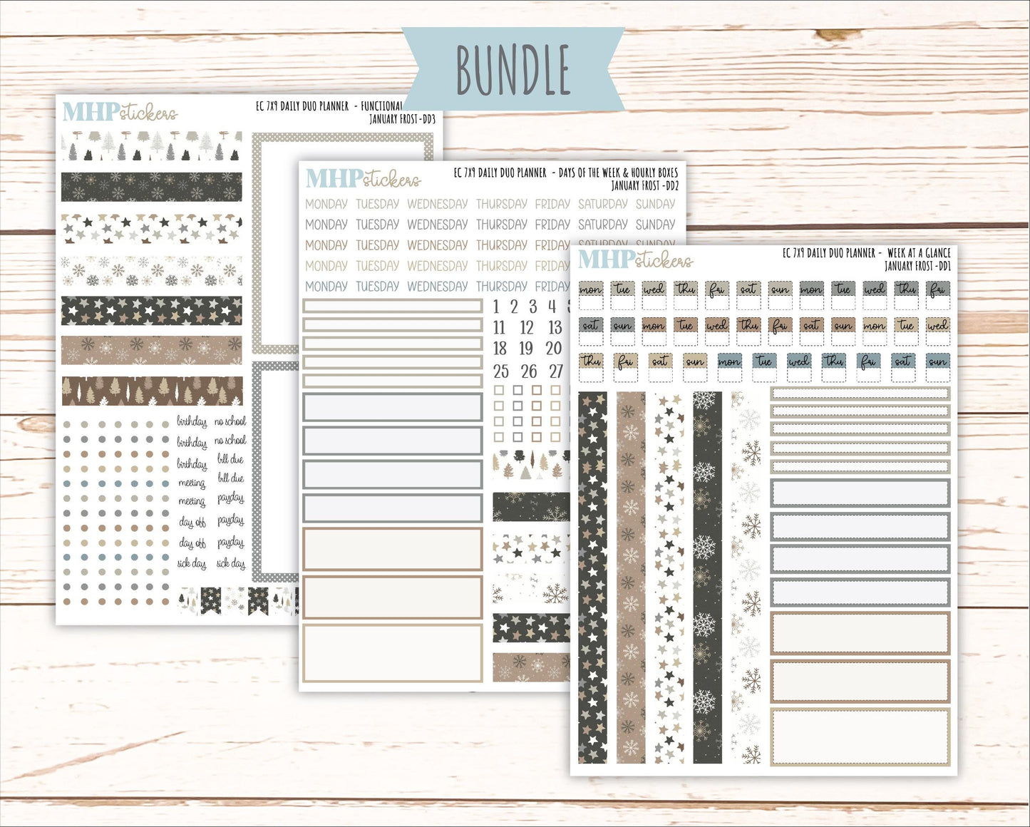 JANUARY Daily Duo Sticker Kit for 7x9 Erin Condren Planners. 2026 Collection "January Frost" || ECDD