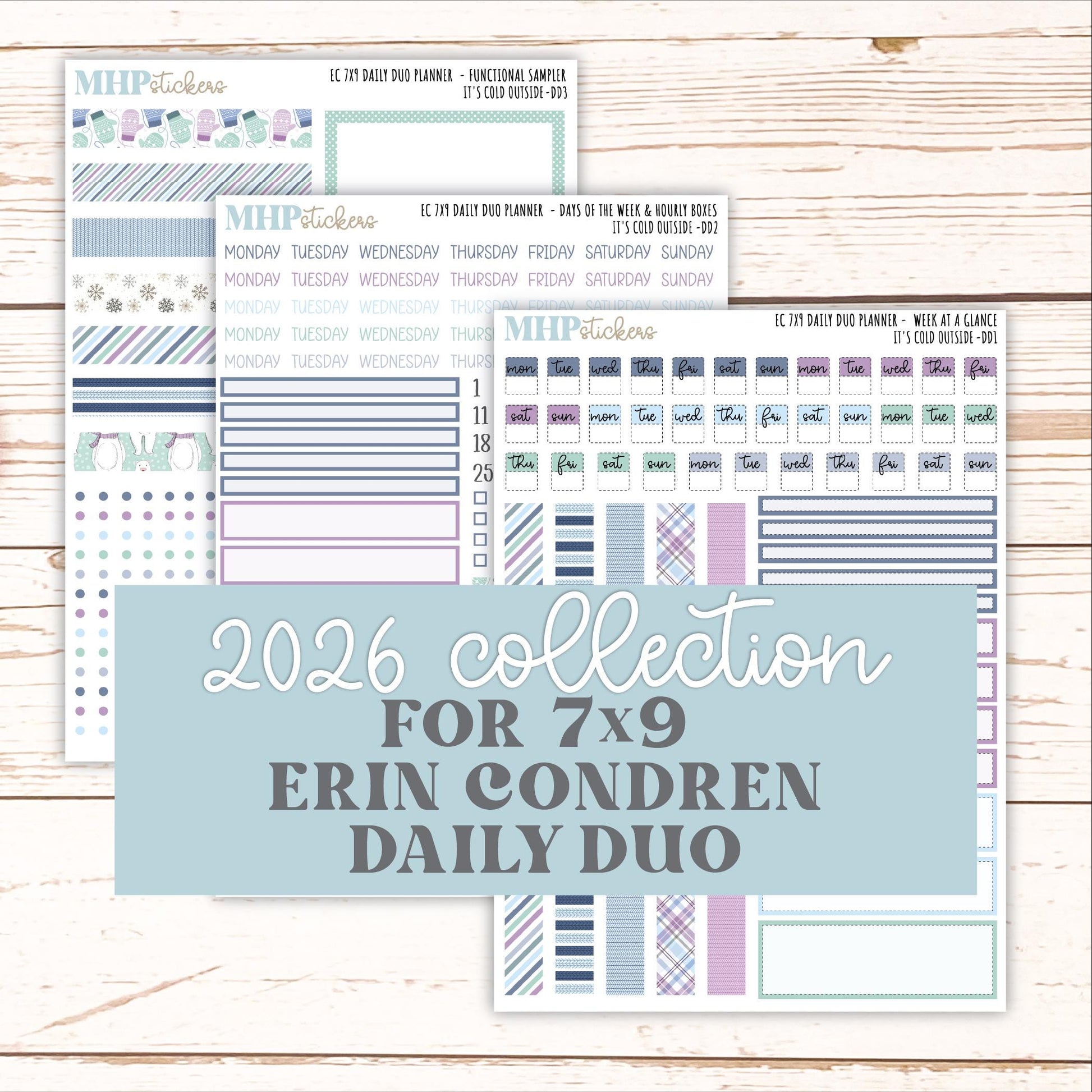 JANUARY Daily Duo Sticker Kit for 7x9 Erin Condren Planners. 2026 Collection "It's Cold Outside" || ECDD