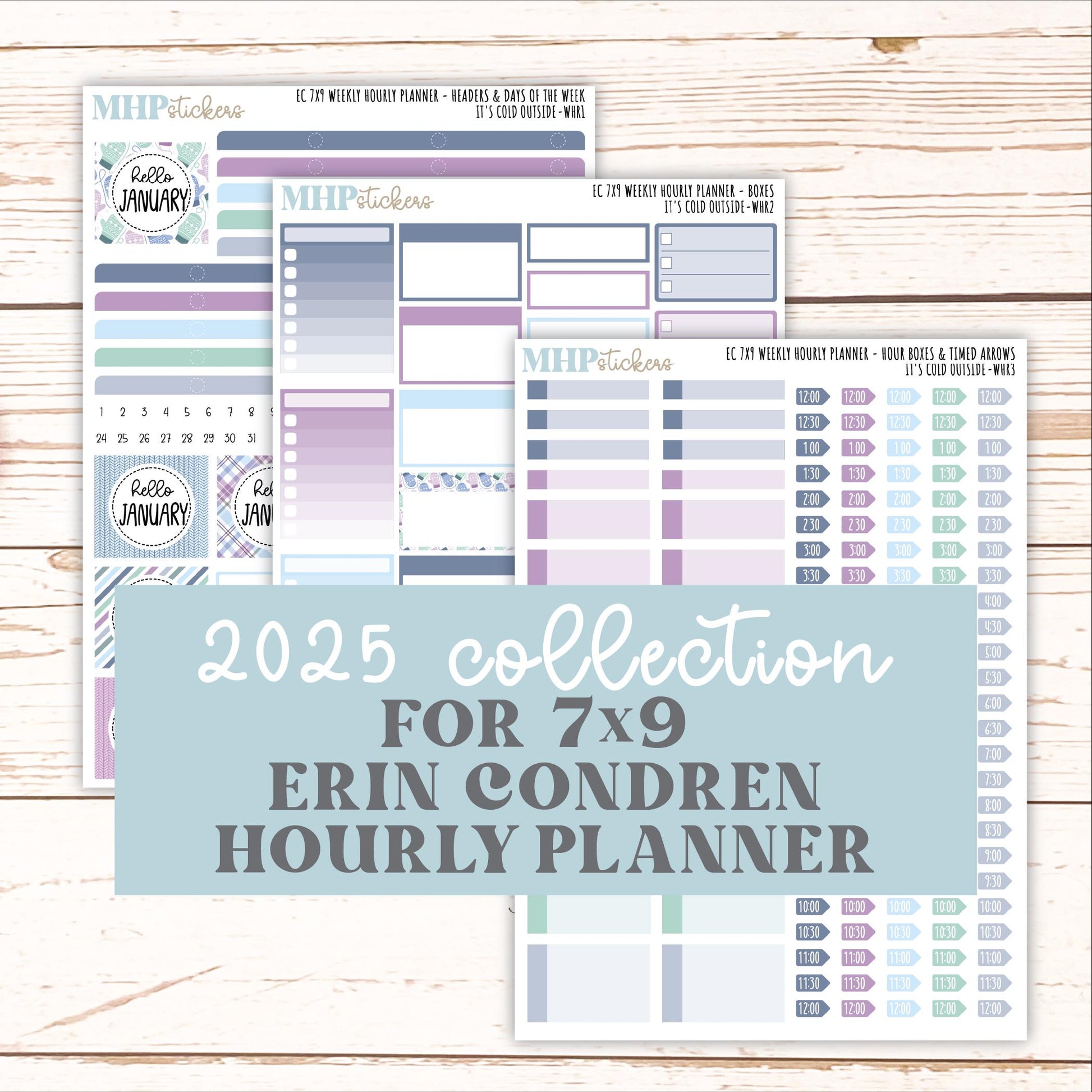 JANUARY Weekly Hourly Planning Kits for 7x9 Erin Condren Planners. 2026 Collection "It's Cold Outside" || ECWHR