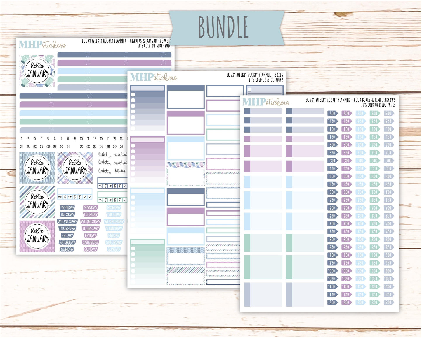 JANUARY Weekly Hourly Planning Kits for 7x9 Erin Condren Planners. 2026 Collection "It's Cold Outside" || ECWHR