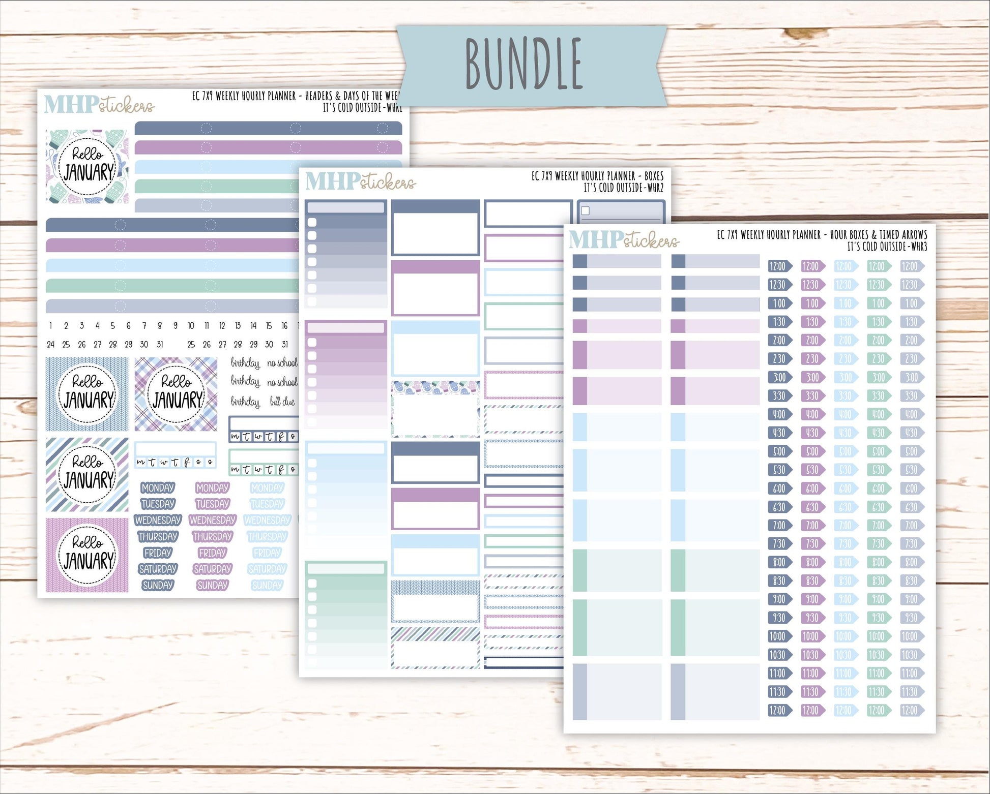 JANUARY Weekly Hourly Planning Kits for 7x9 Erin Condren Planners. 2026 Collection "It's Cold Outside" || ECWHR