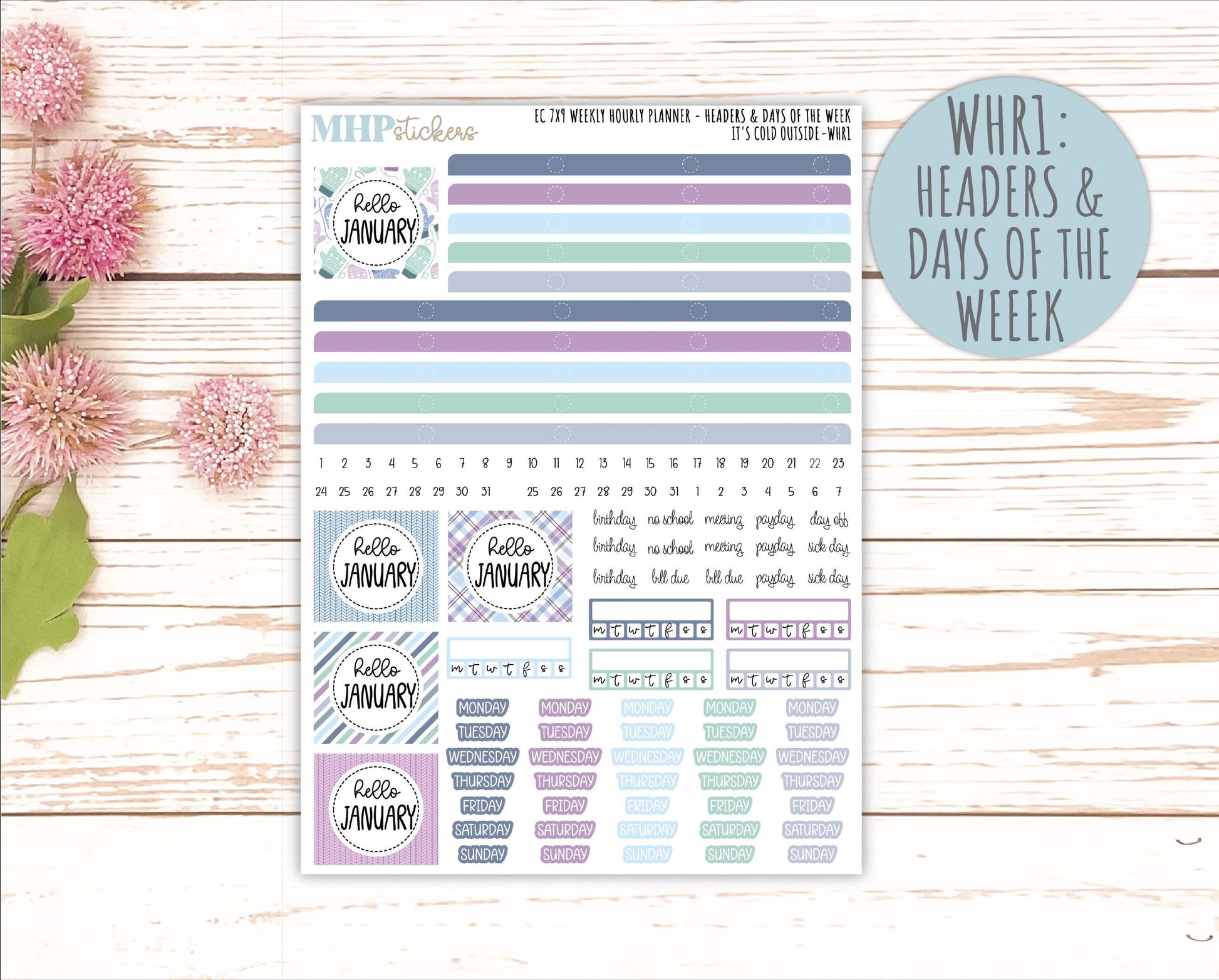JANUARY Weekly Hourly Planning Kits for 7x9 Erin Condren Planners. 2026 Collection "It's Cold Outside" || ECWHR