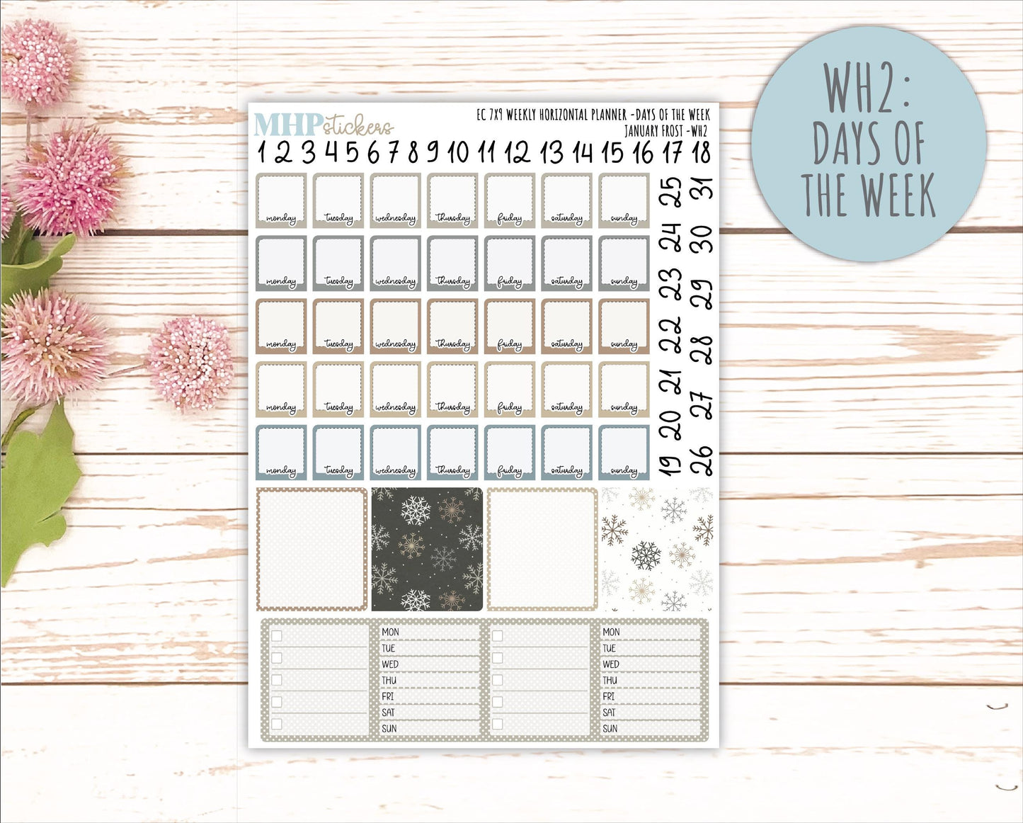 JANUARY Weekly Horizontal Planning Kit for 7x9 Erin Condren Planners. 2026 Collection "January Frost" || ECWH