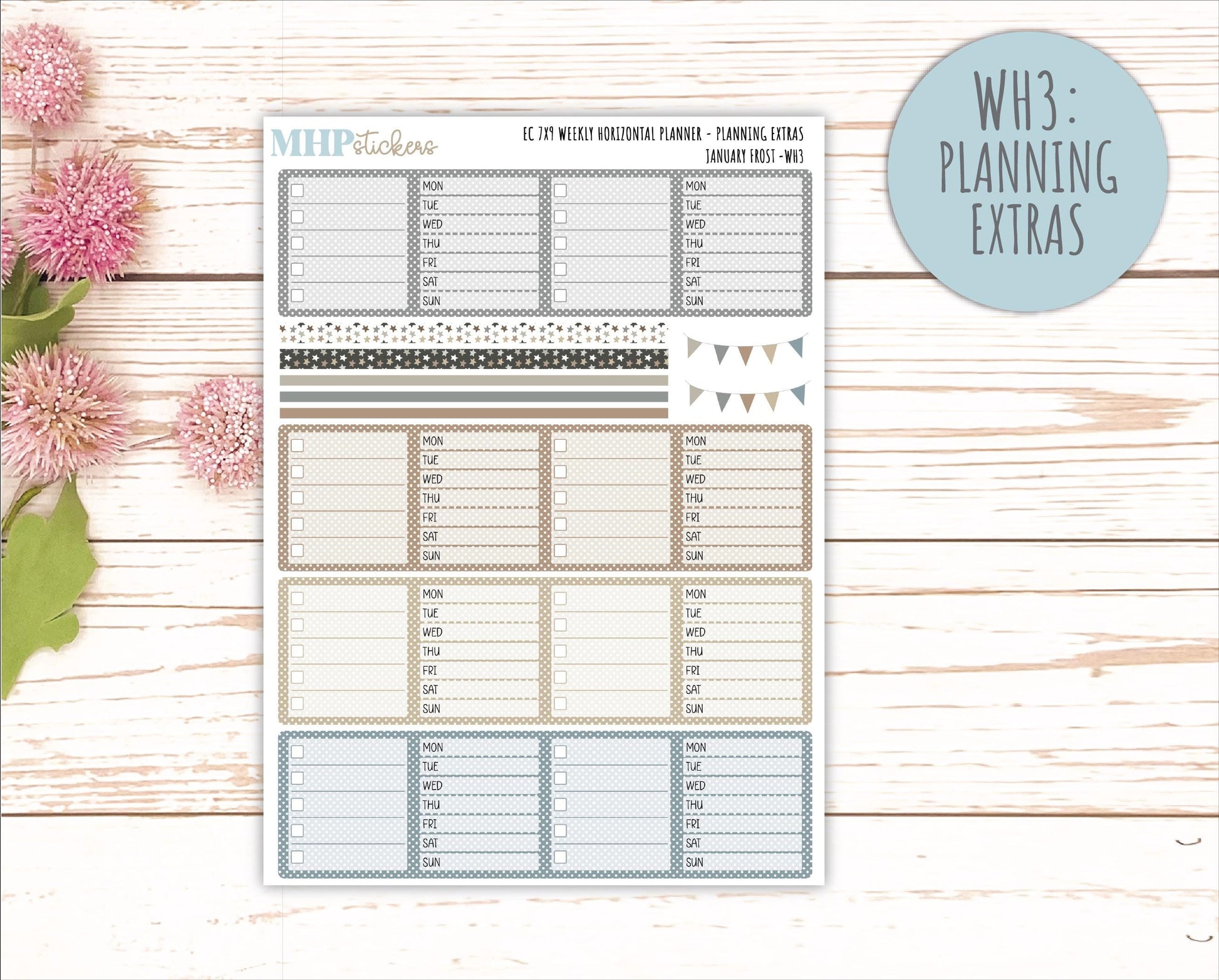 JANUARY Weekly Horizontal Planning Kit for 7x9 Erin Condren Planners. 2026 Collection "January Frost" || ECWH
