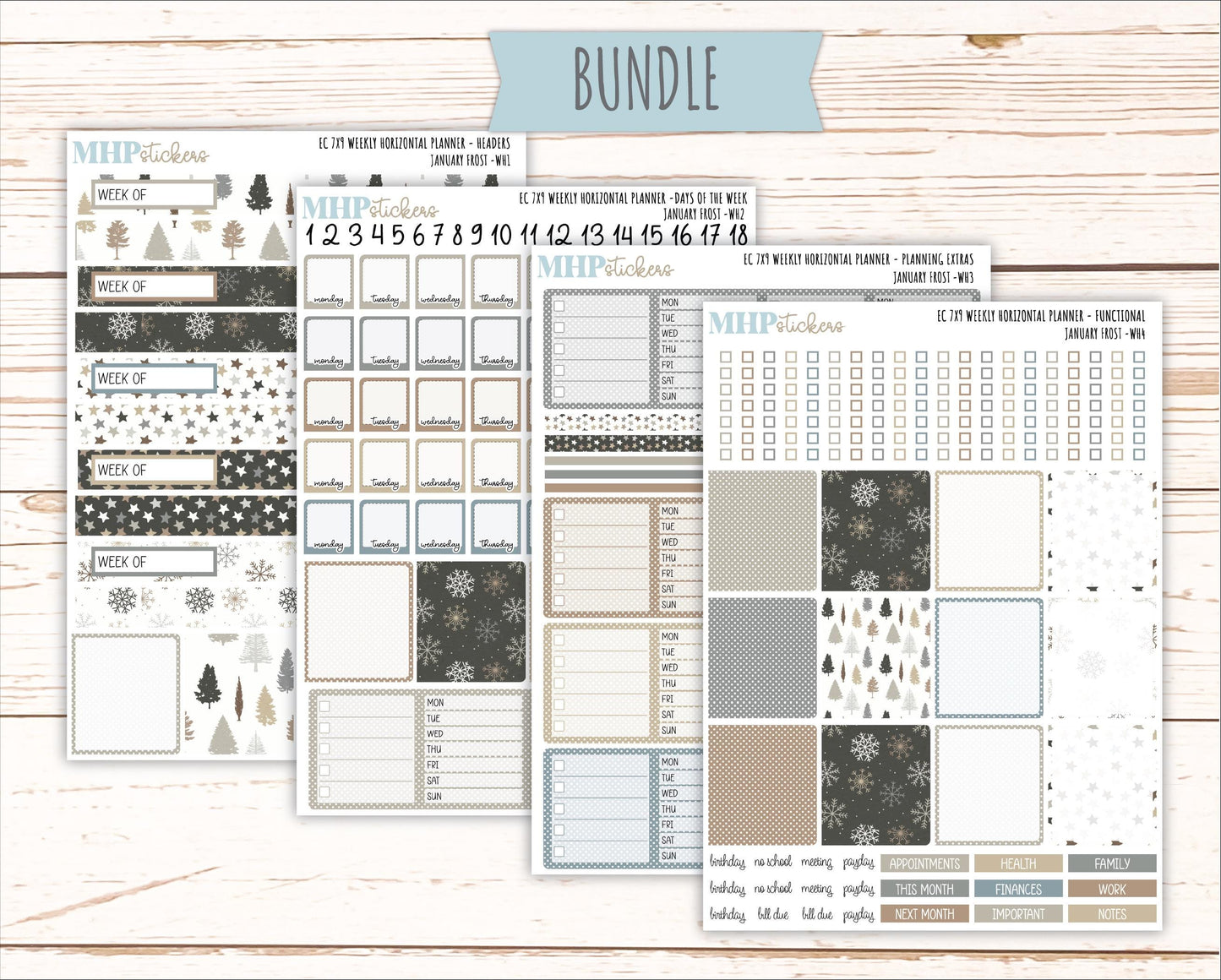 JANUARY Weekly Horizontal Planning Kit for 7x9 Erin Condren Planners. 2026 Collection "January Frost" || ECWH