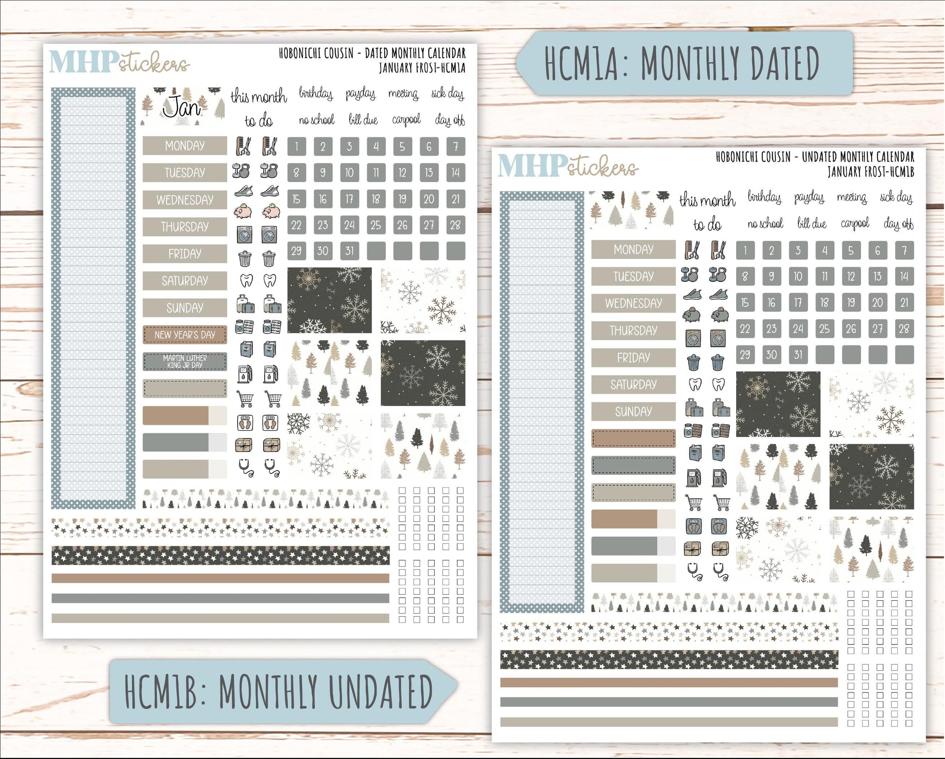 JANUARY 2026 Stickers for Hobonichi Cousin. A5 Planners "January Frost" || HCFC