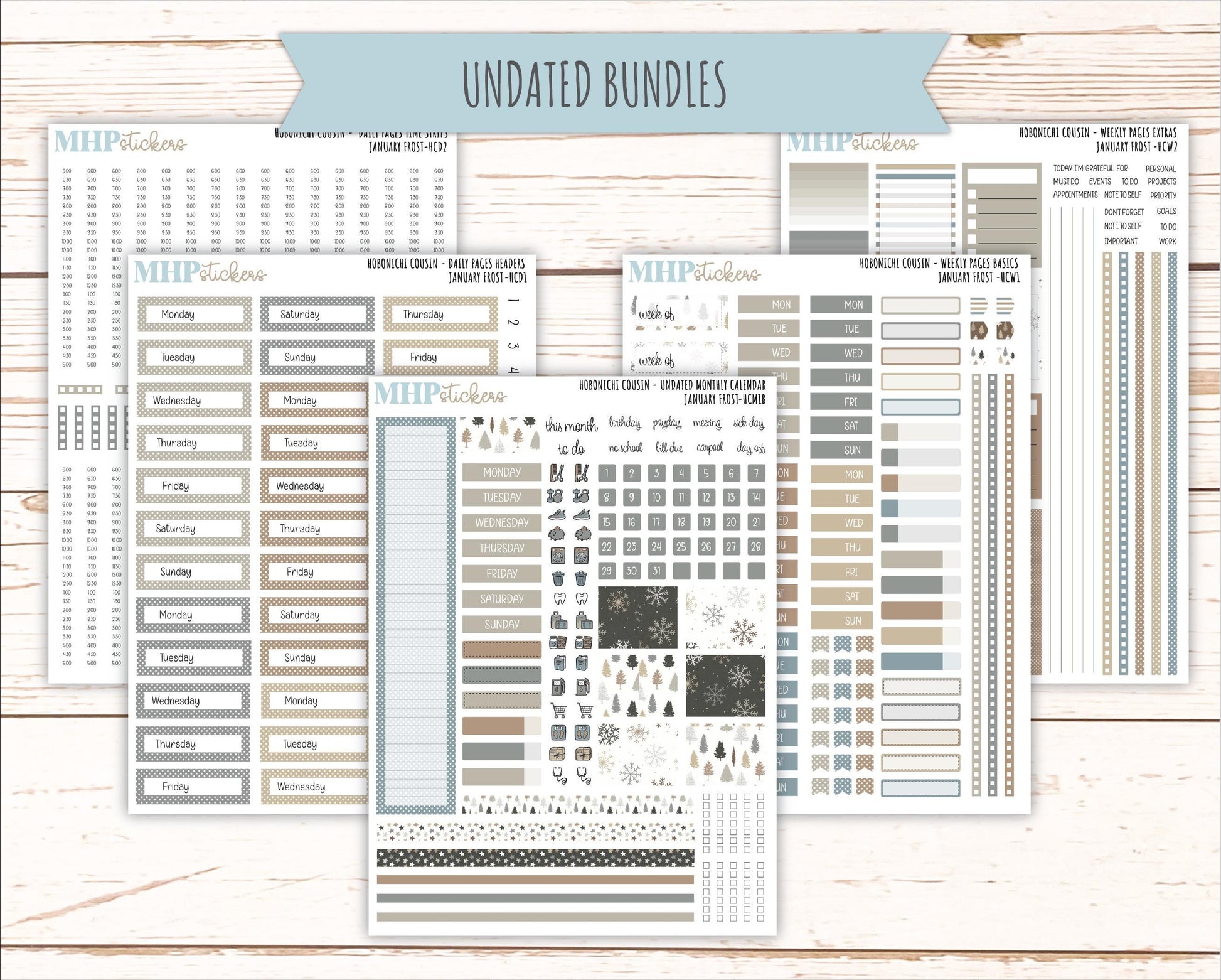 JANUARY 2026 Stickers for Hobonichi Cousin. A5 Planners "January Frost" || HCFC