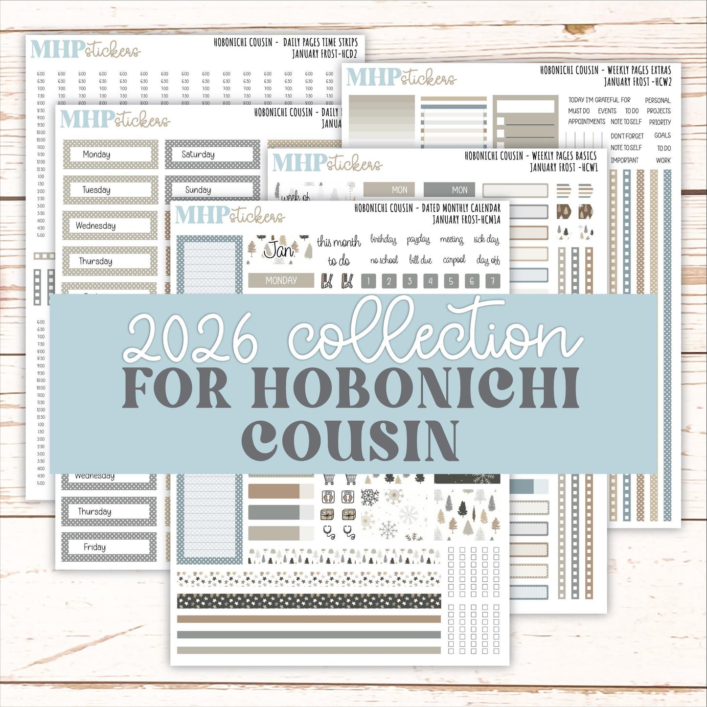 JANUARY 2026 Stickers for Hobonichi Cousin. A5 Planners "January Frost" || HCFC