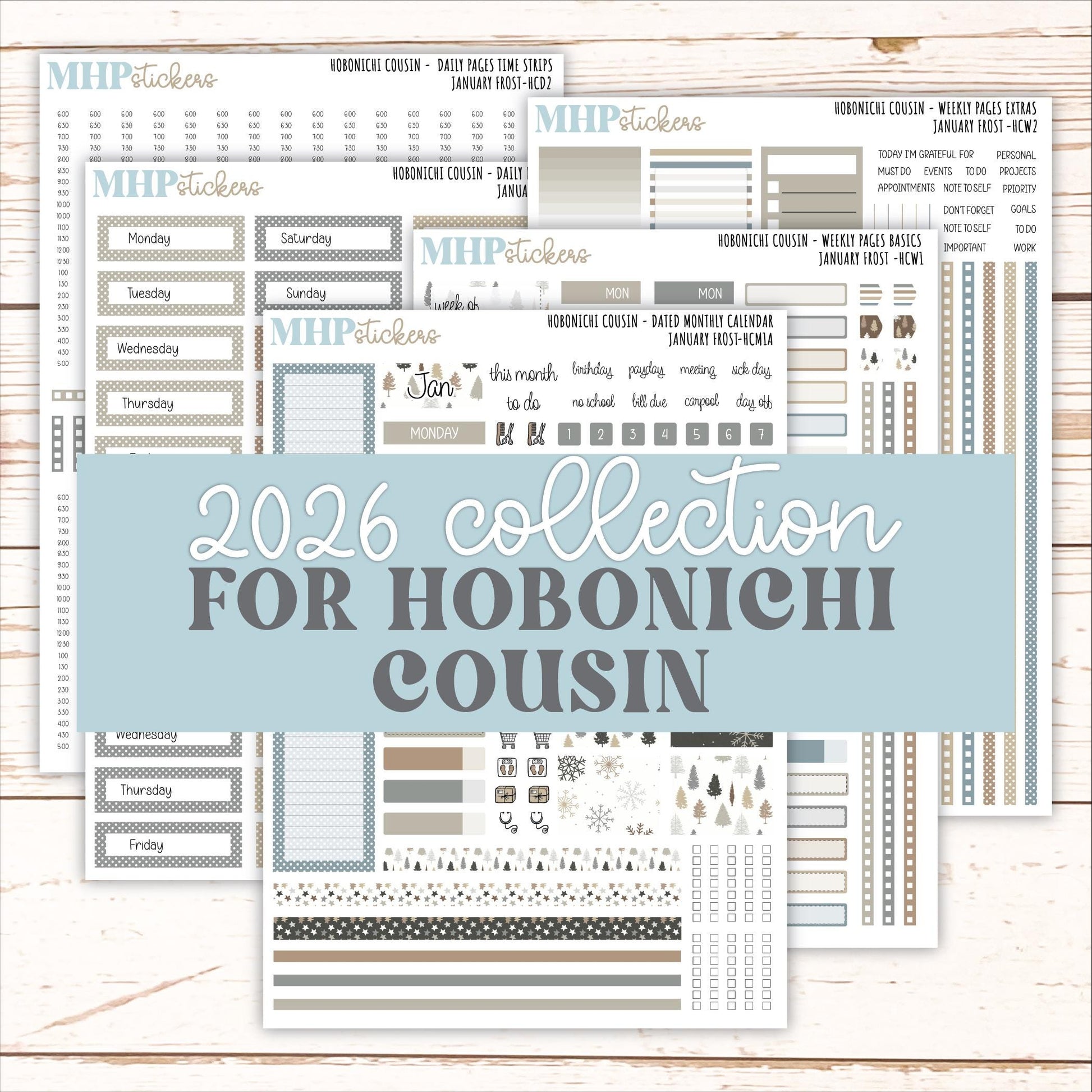 JANUARY 2026 Stickers for Hobonichi Cousin. A5 Planners "January Frost" || HCFC