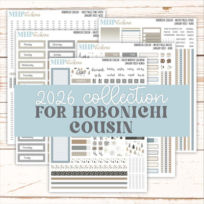 JANUARY 2026 Stickers for Hobonichi Cousin. A5 Planners "January Frost" || HCFC