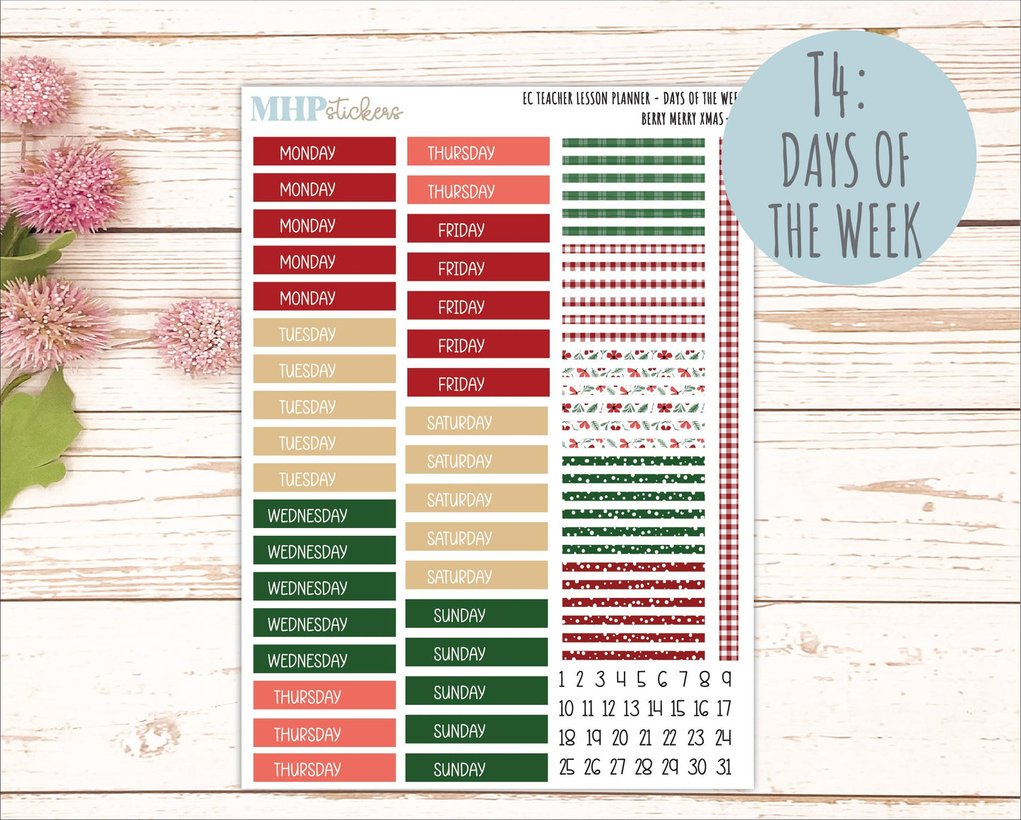 DECEMBER Stickers for EC Teacher Lesson Planner. 2025 Collection "Berry Merry Xmas" || ECT