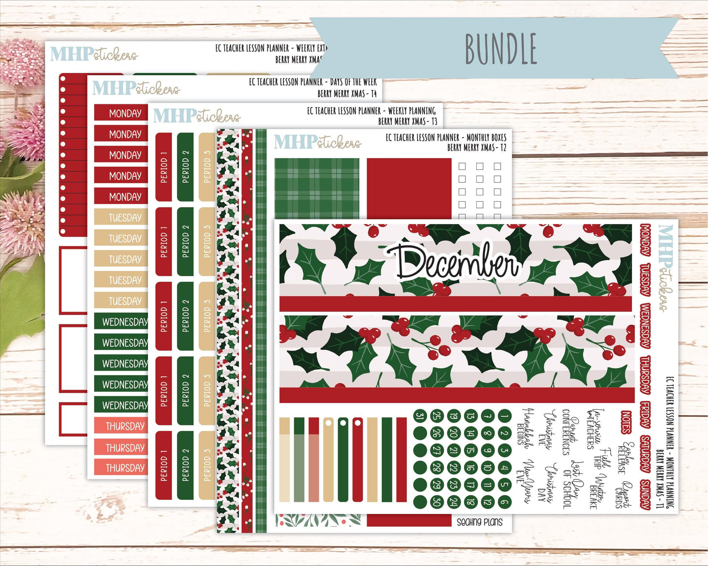DECEMBER Stickers for EC Teacher Lesson Planner. 2025 Collection "Berry Merry Xmas" || ECT