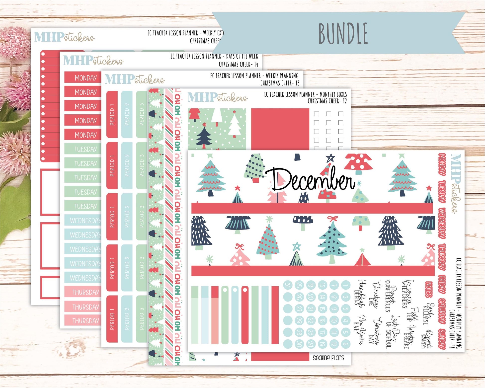 DECEMBER Stickers for EC Teacher Lesson Planner. 2025 Collection Christmas Cheer" || ECT