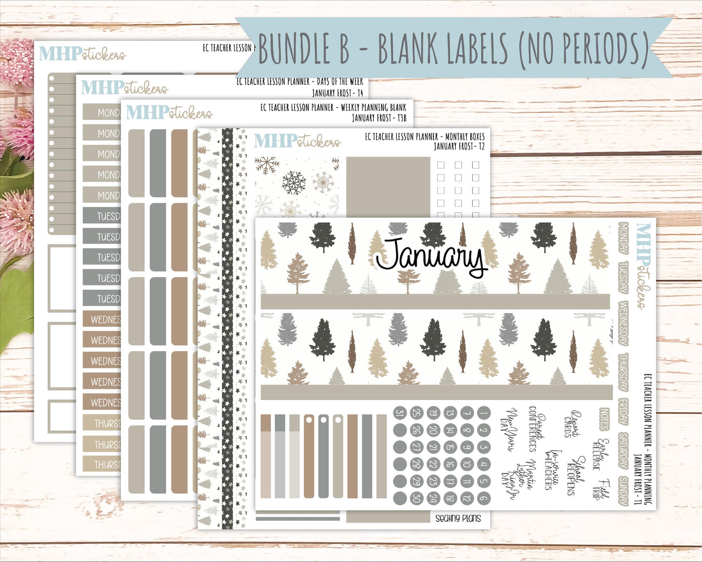 JANUARY Stickers for EC Teacher Lesson Planner. 2025 Collection "Winter Frost" || ECT