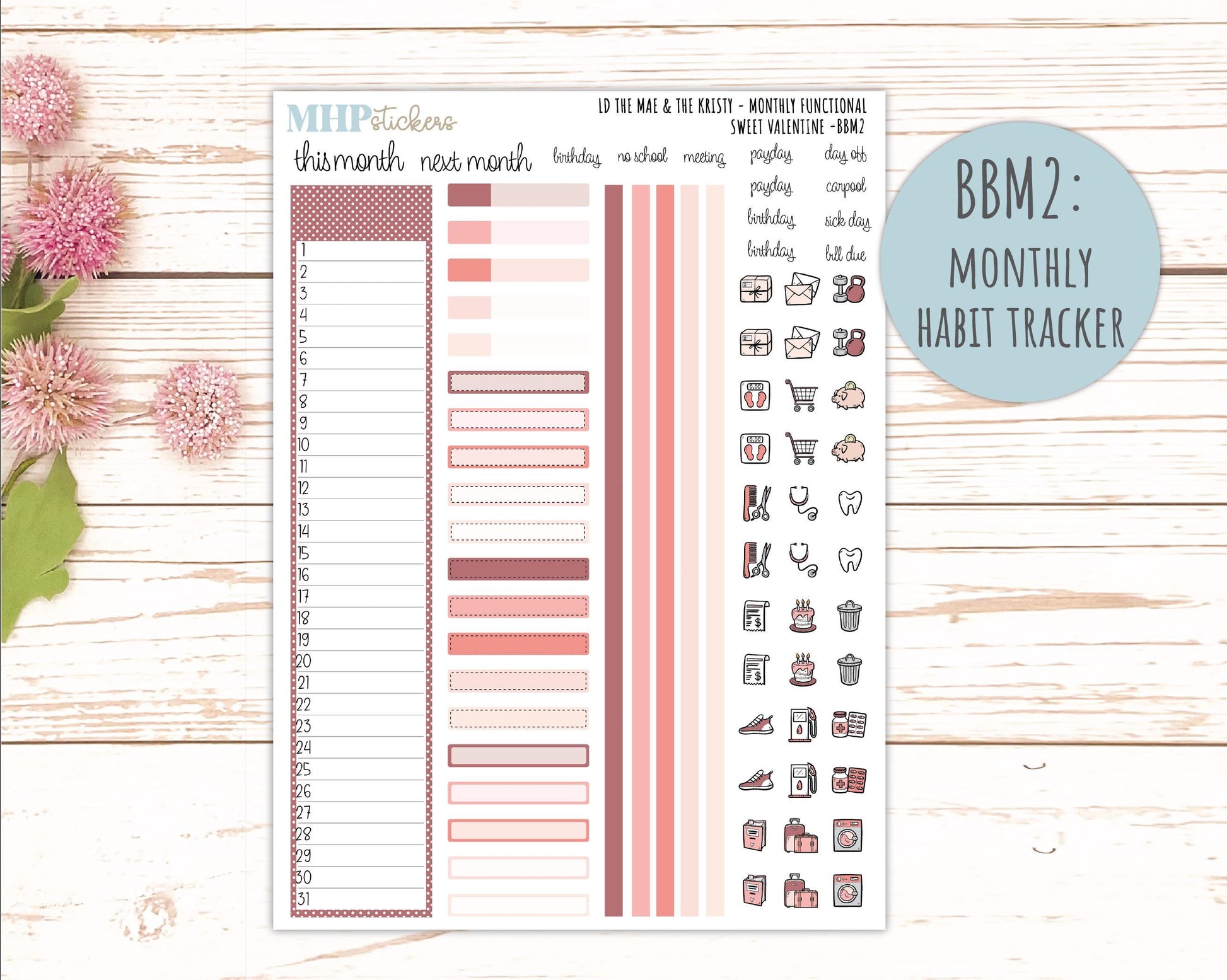 FEBRUARY 2026 Stickers for the Mae & Kristy Laurel Denise Planners (Book Bound Planner) "Sweet Valentine" || BB