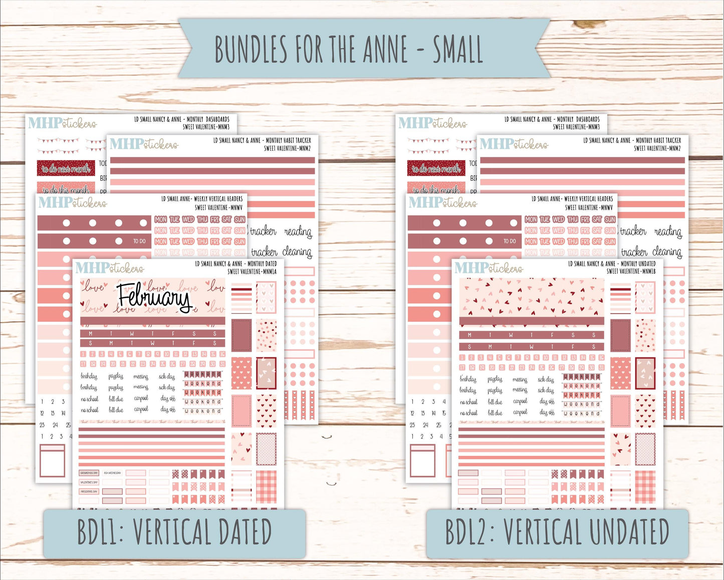 FEBRUARY 2026 Stickers for Small Nancy & Anne Laurel Denise Planners. (Formerly Mini Planner) "Sweet Valentine" || MN
