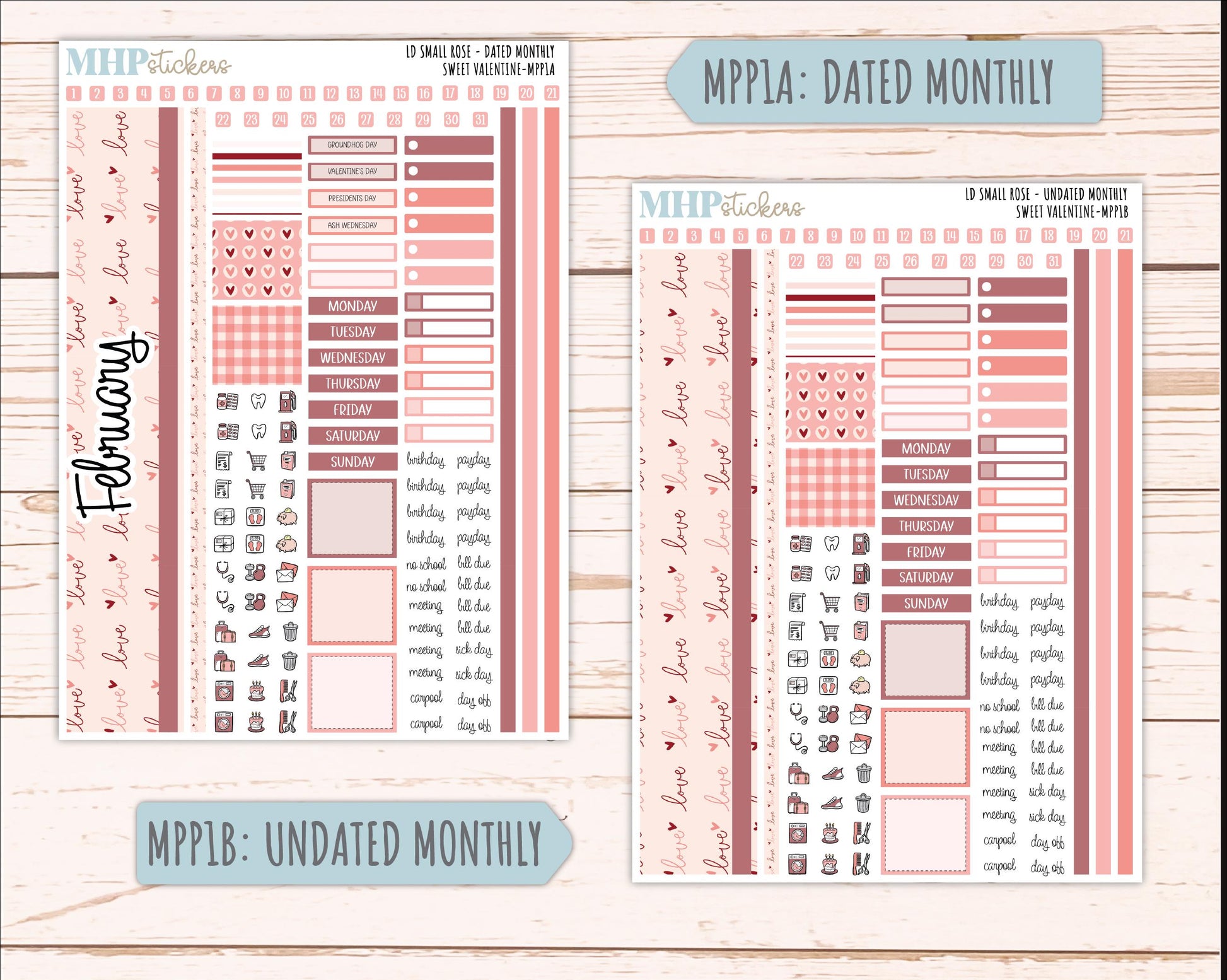 FEBRUARY 2026 Stickers for The Small Rose Laurel Denise Planner (Formerly Mini Project Planner) "Sweet Valentine" || MPP