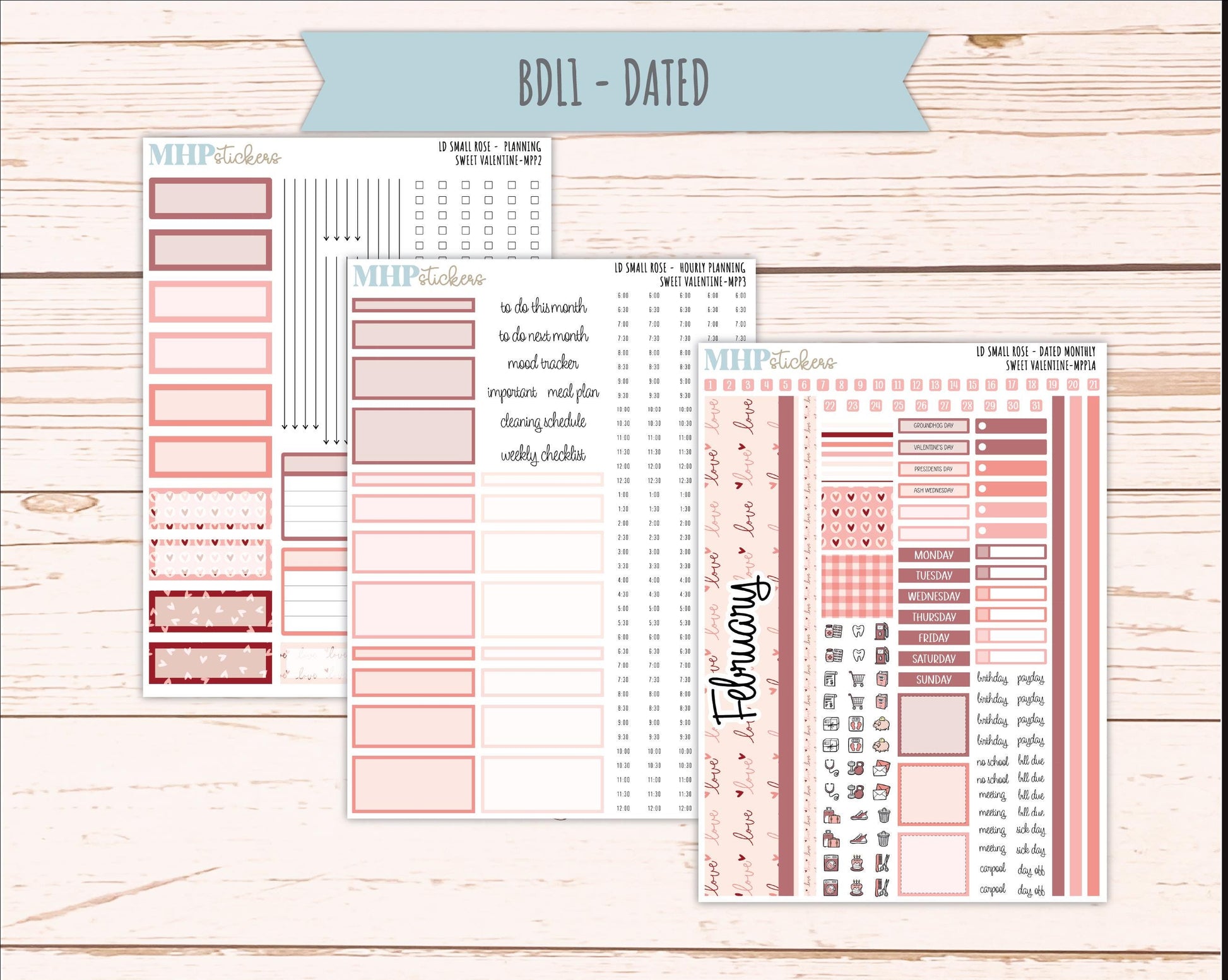 FEBRUARY 2026 Stickers for The Small Rose Laurel Denise Planner (Formerly Mini Project Planner) "Sweet Valentine" || MPP