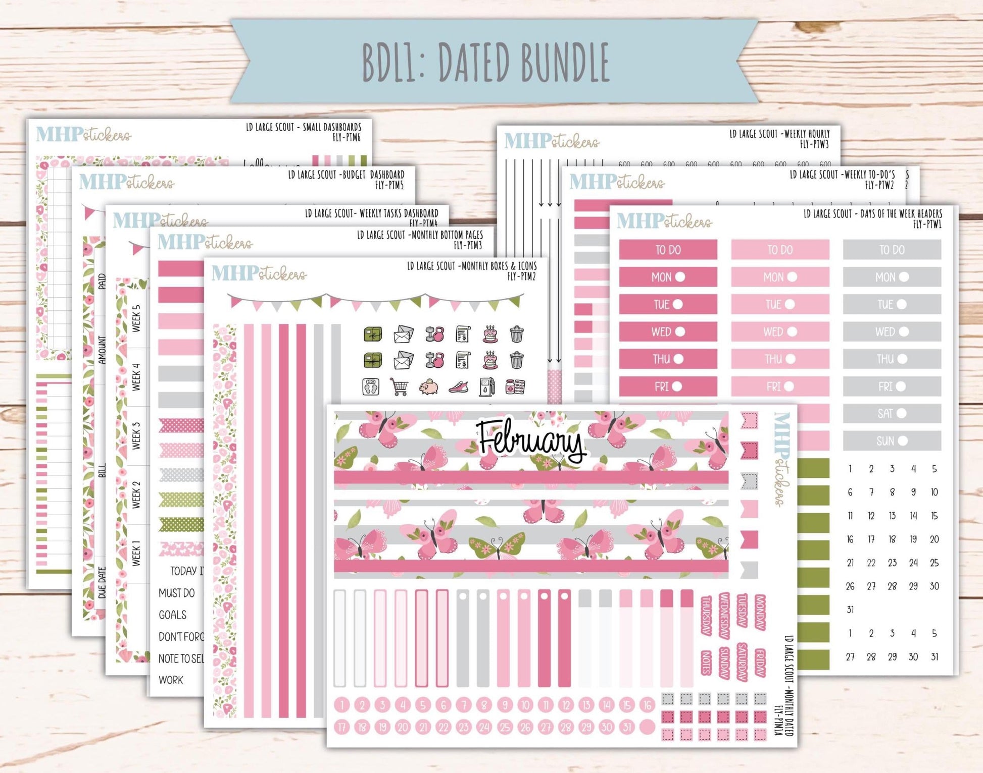 FEBRUARY 2026 Stickers for the Large Scout Planner (formerly Portrait Planner). For Laurel Denise Planners "Fly" ||PT