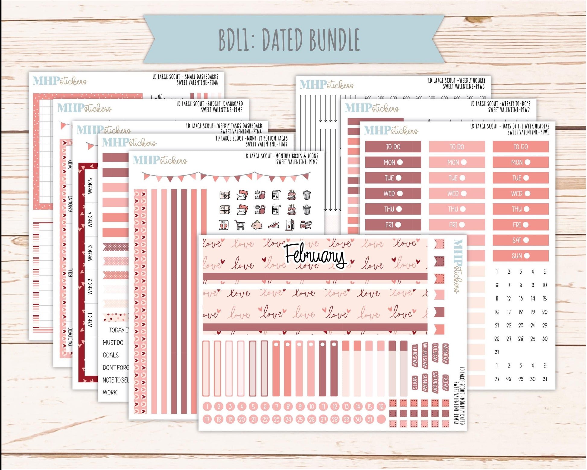 FEBRUARY 2026 Stickers for the Large Scout Planner (formerly Portrait Planner). For Laurel Denise Planners "Sweet Valentine" ||PT
