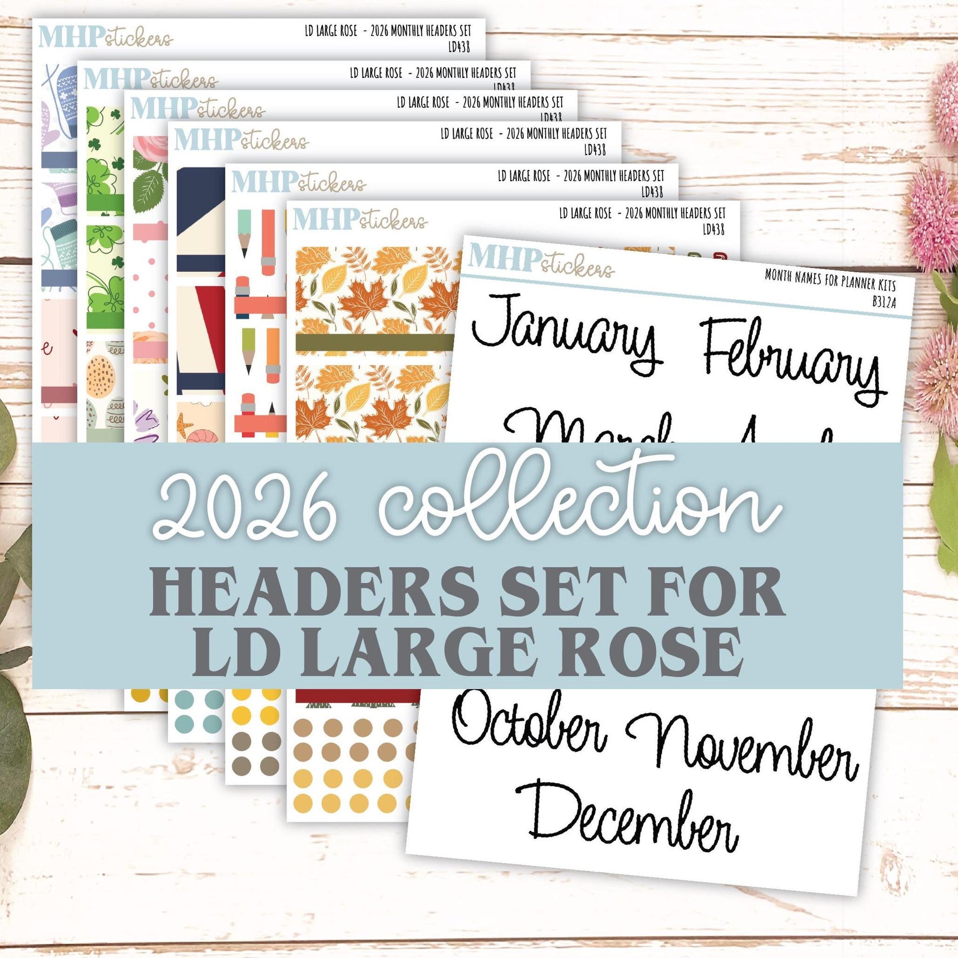 2026 Monthly Headers Set for the Large Rose Laurel Denise Planner (Formerly Project Planner) || LD438