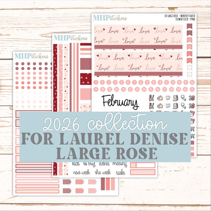 FEBRUARY 2026 Stickers for the Large Rose Planner (Formerly Project Planner). Laurel Denise. "ISweet Valentine" || PP