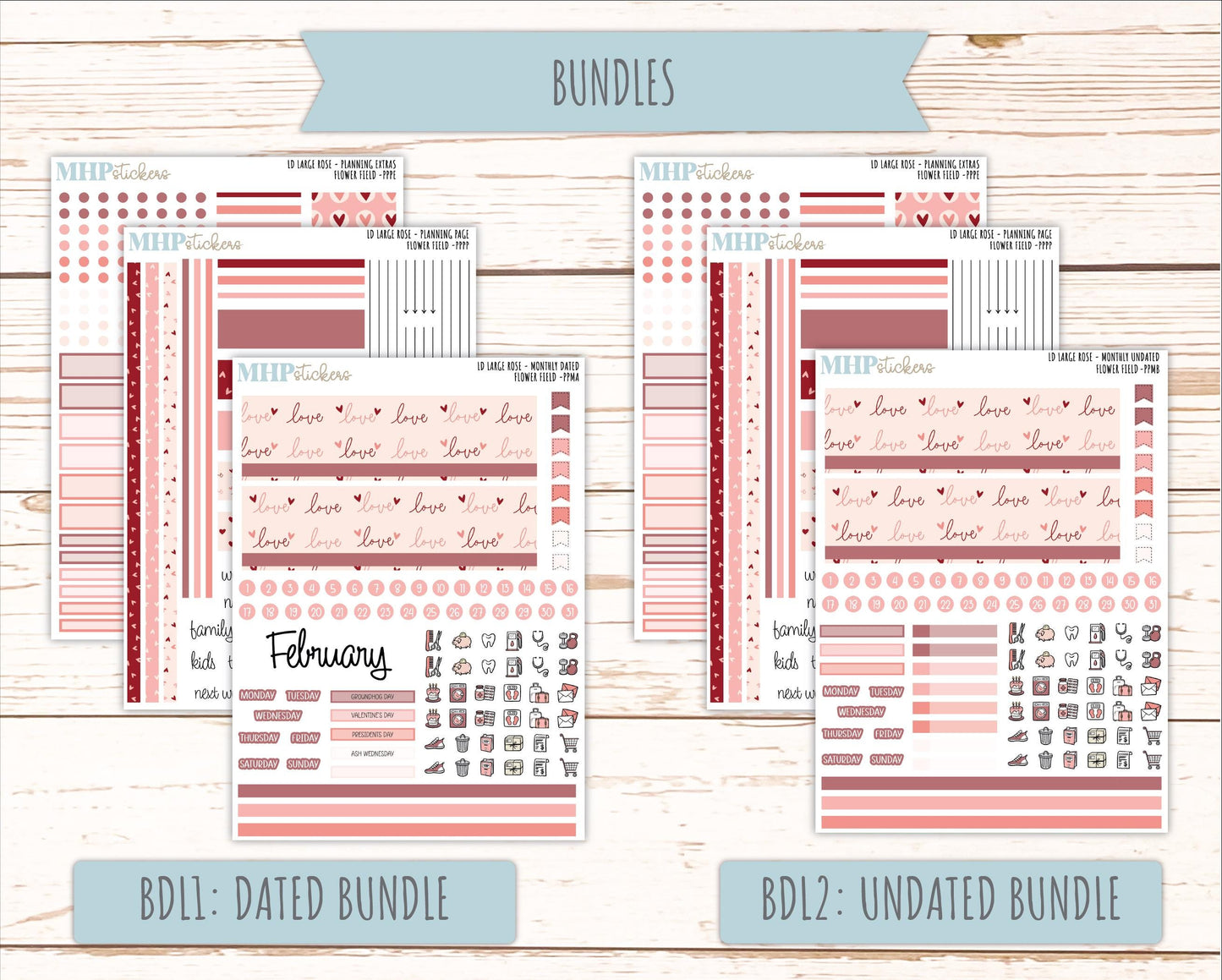 FEBRUARY 2026 Stickers for the Large Rose Planner (Formerly Project Planner). Laurel Denise. "ISweet Valentine" || PP