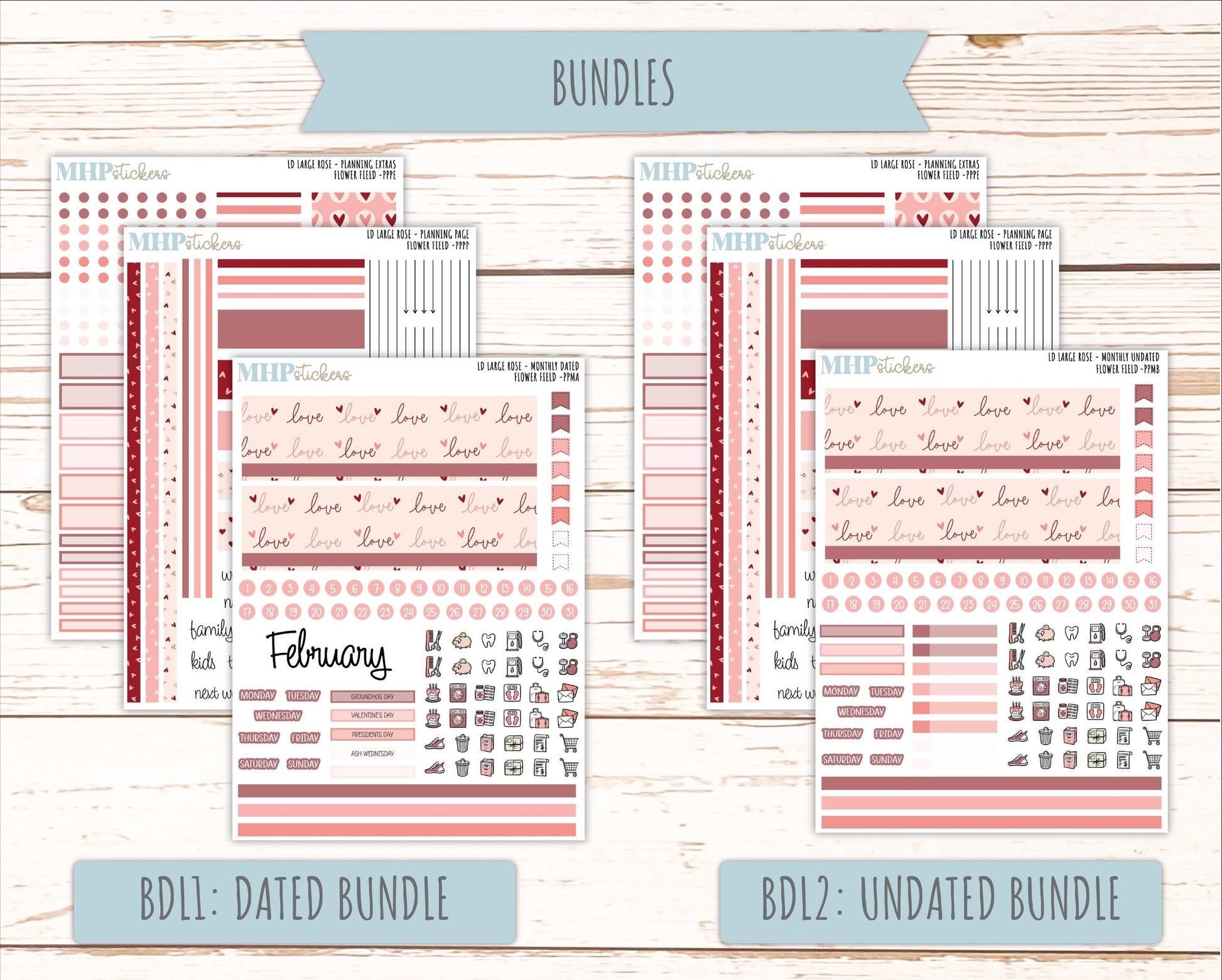 FEBRUARY 2026 Stickers for the Large Rose Planner (Formerly Project Planner). Laurel Denise. "ISweet Valentine" || PP