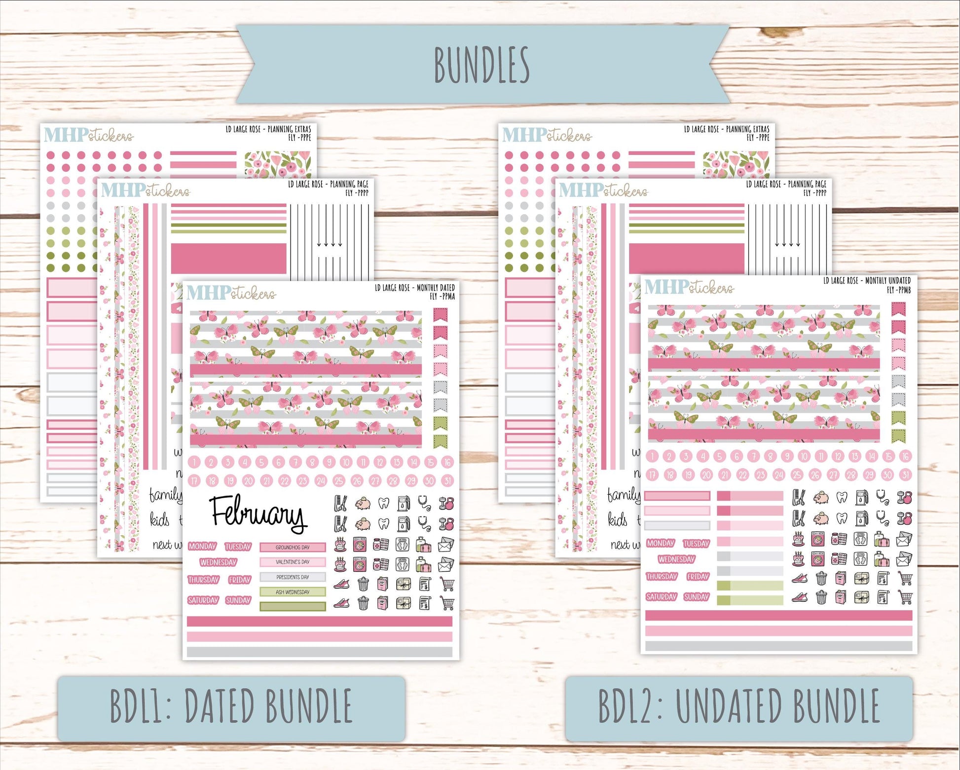 FEBRUARY 2026 Stickers for the Large Rose Planner (Formerly Project Planner). Laurel Denise. "Fly" || PP