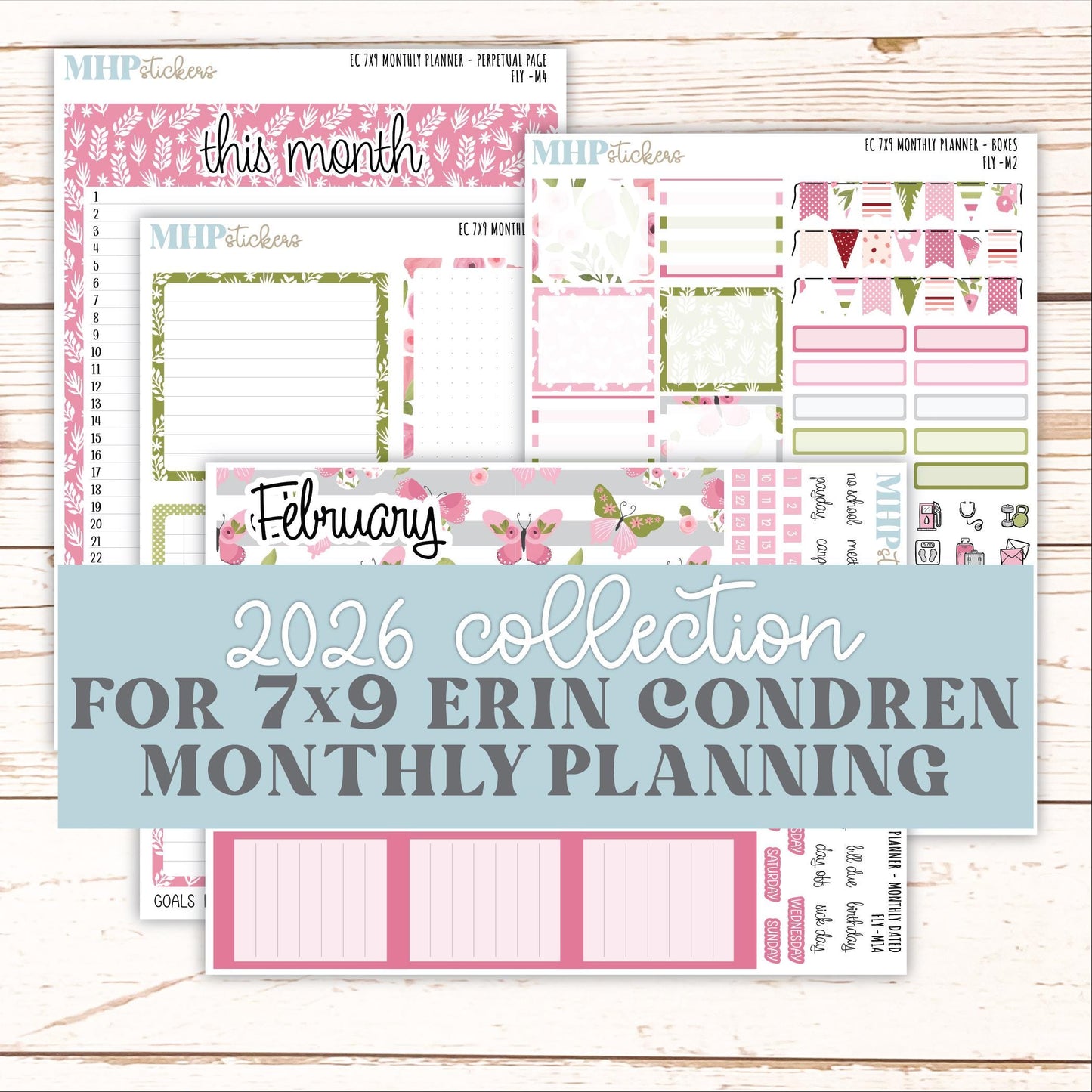 FEBRUARY Monthly Kit for 7x9 Erin Condren Planners. 2026 Collection "Fly" || ECM