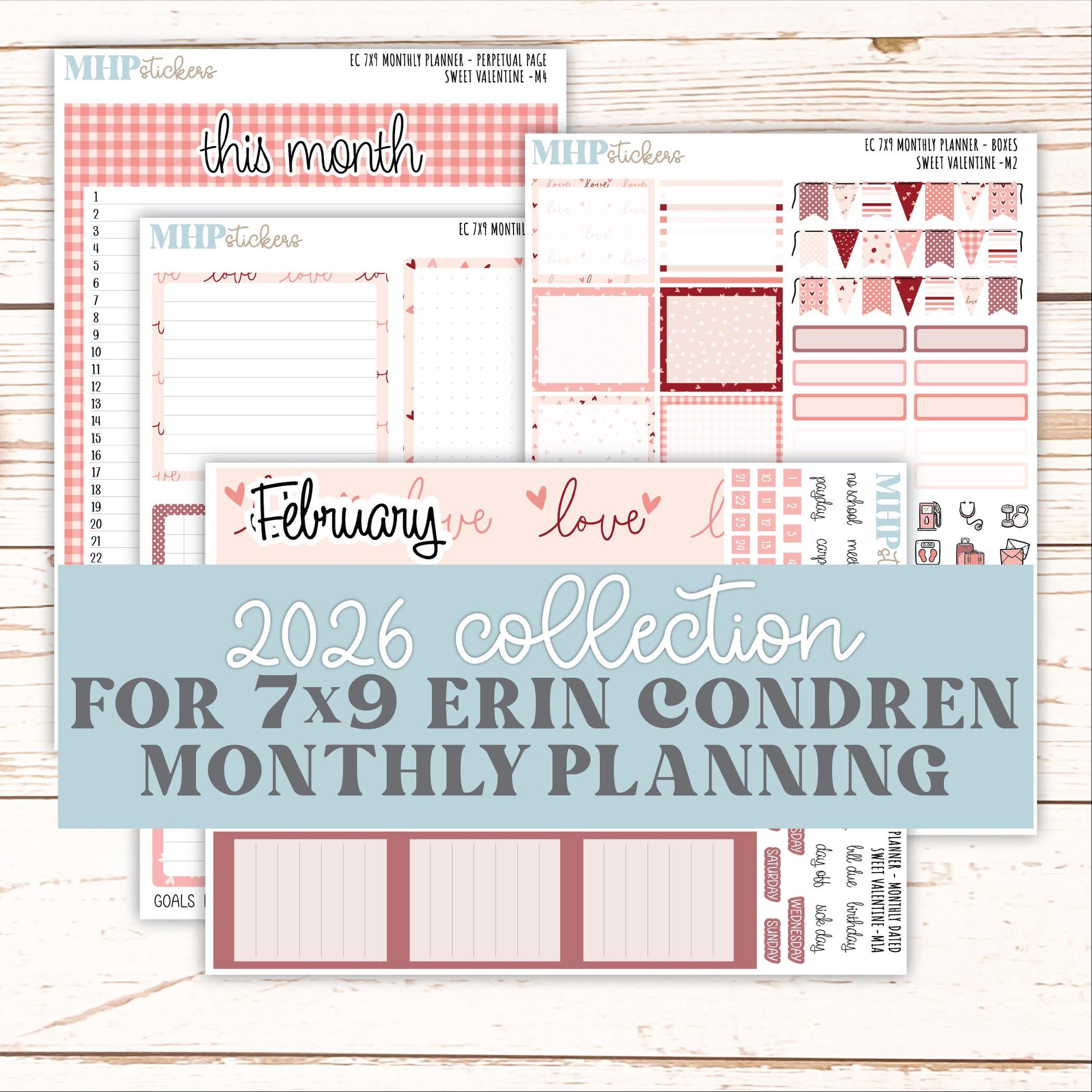 FEBRUARY Monthly Kit for 7x9 Erin Condren Planners. 2026 Collection "Sweet Valentine" || ECM