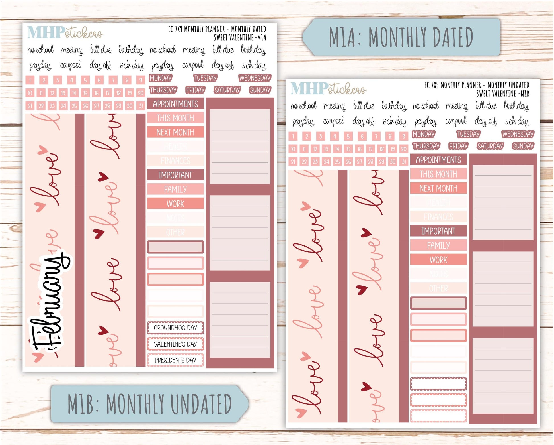 FEBRUARY Monthly Kit for 7x9 Erin Condren Planners. 2026 Collection "Sweet Valentine" || ECM