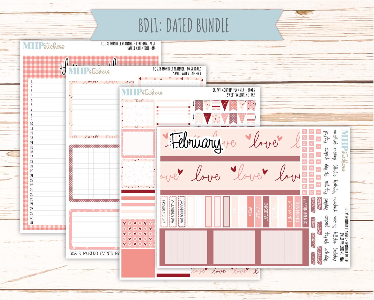 FEBRUARY Monthly Kit for 7x9 Erin Condren Planners. 2026 Collection "Sweet Valentine" || ECM