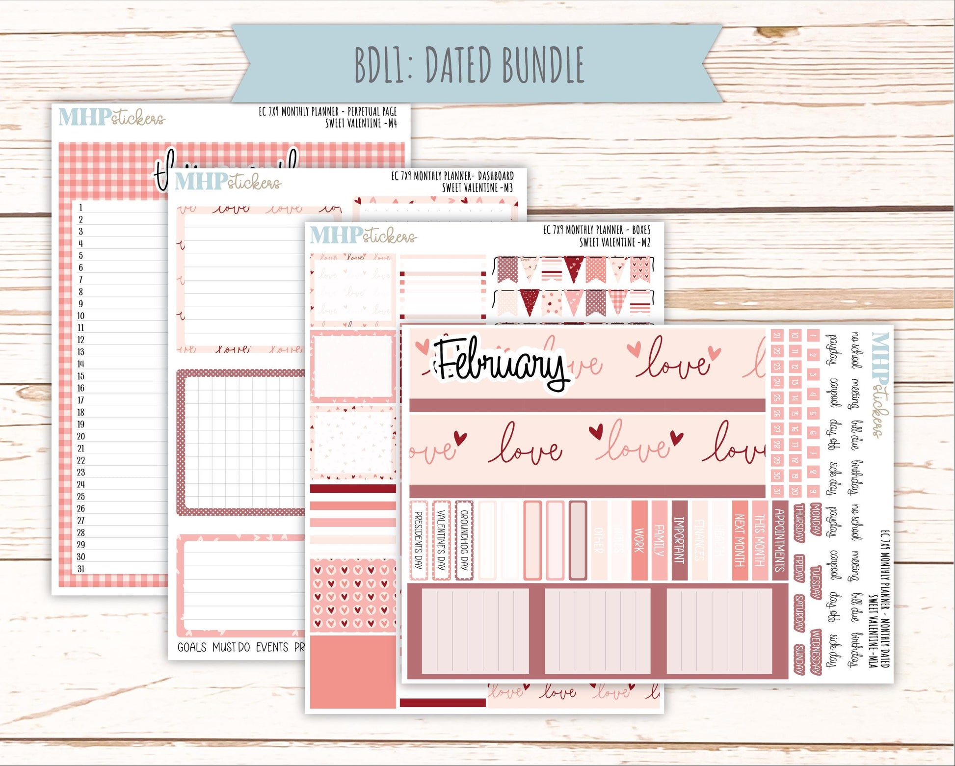 FEBRUARY Monthly Kit for 7x9 Erin Condren Planners. 2026 Collection "Sweet Valentine" || ECM