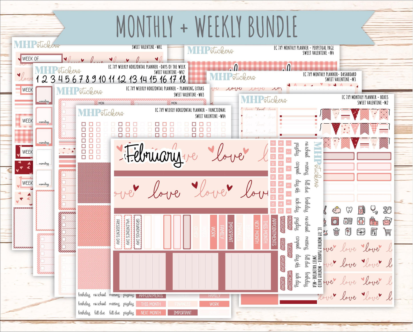 FEBRUARY Weekly Horizontal Planning Kit for 7x9 Erin Condren Planners. 2026 Collection "Sweet Valentine" || ECWH
