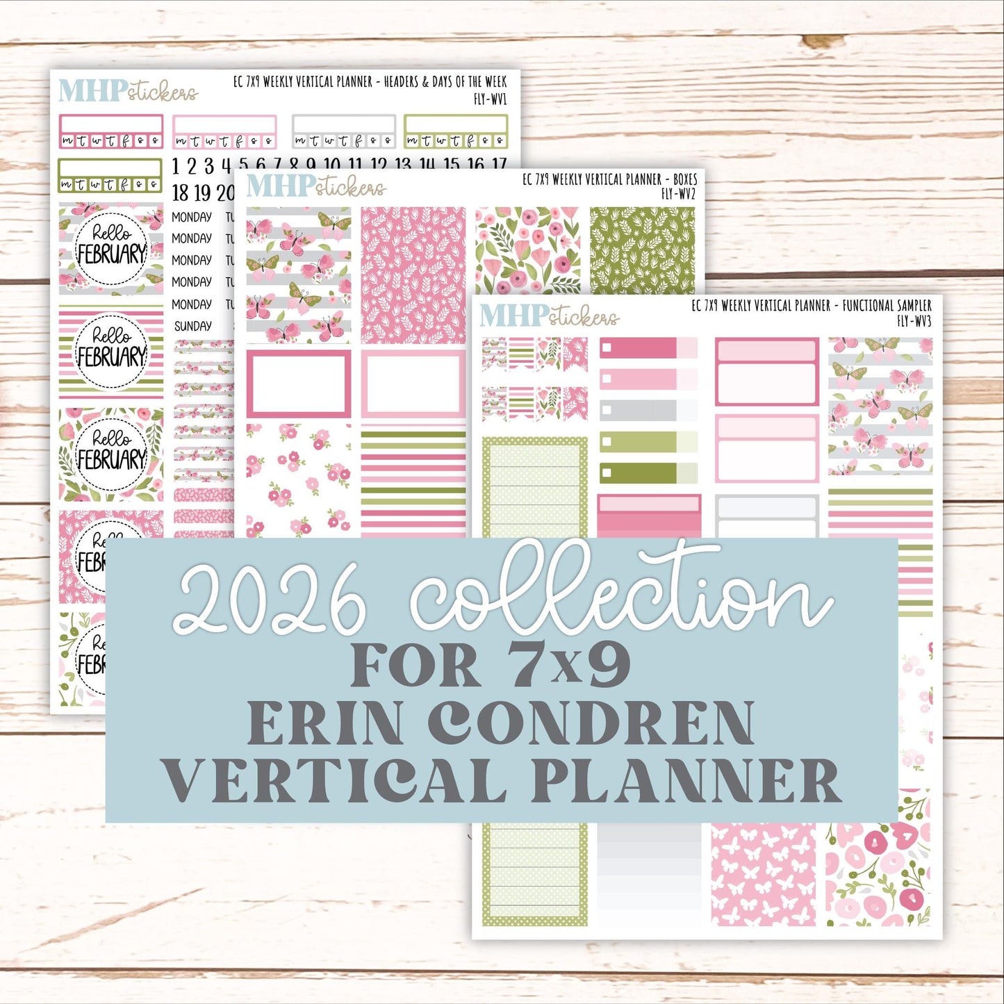 FEBRUARY Weekly Vertical Kits for 7x9 Erin Condren Planners. 2026 Collection "Fly" || ECWV