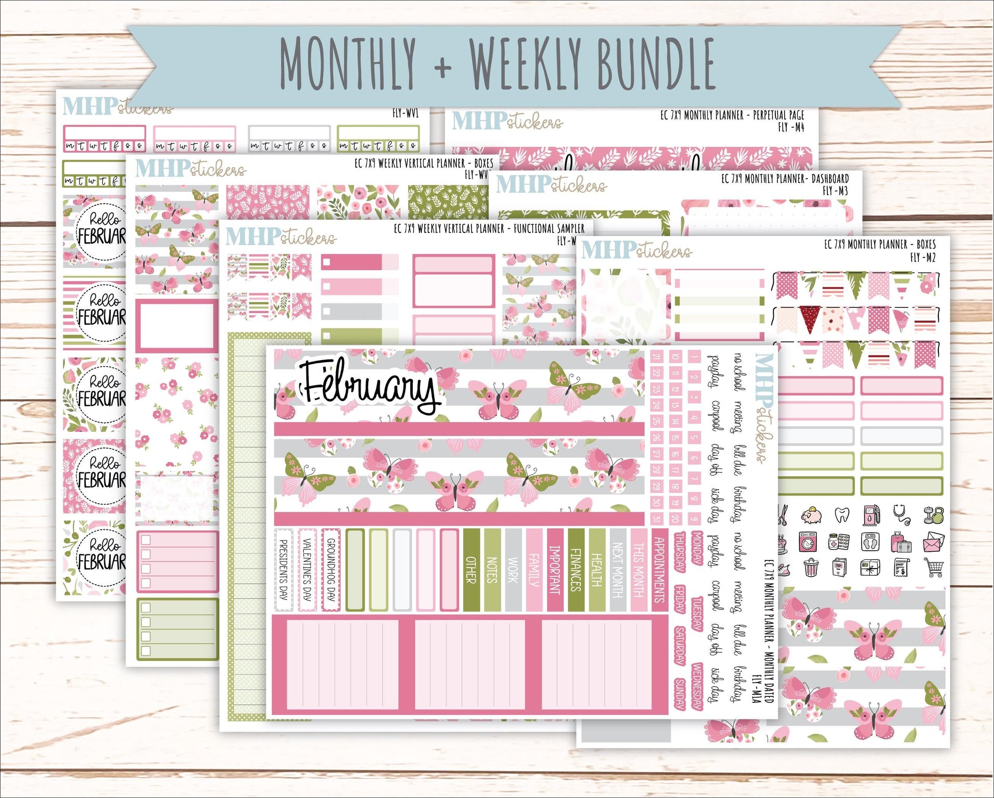 FEBRUARY Weekly Vertical Kits for 7x9 Erin Condren Planners. 2026 Collection "Fly" || ECWV