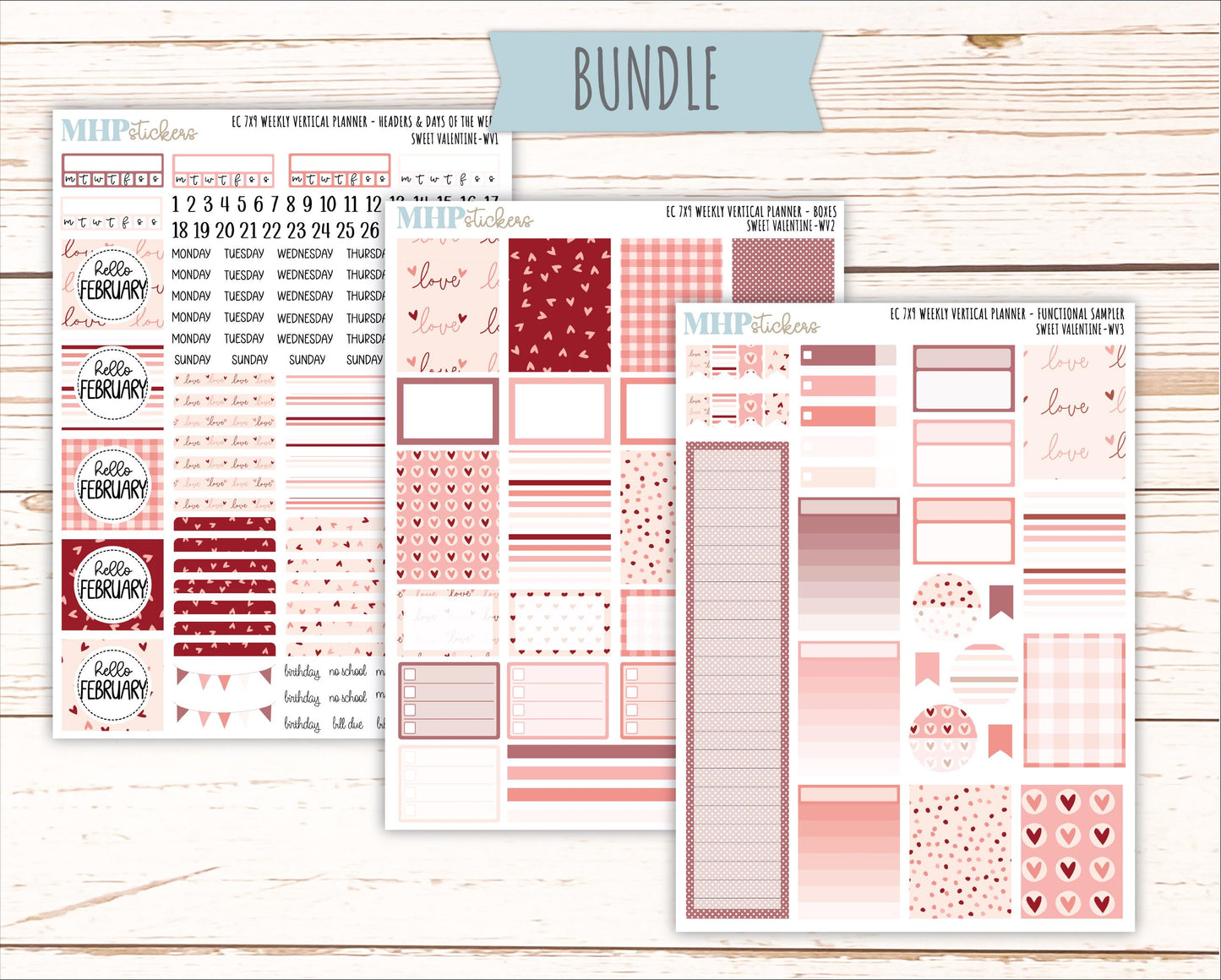 FEBRUARY Weekly Vertical Kits for 7x9 Erin Condren Planners. 2026 Collection "Sweet Valentine" || ECWV