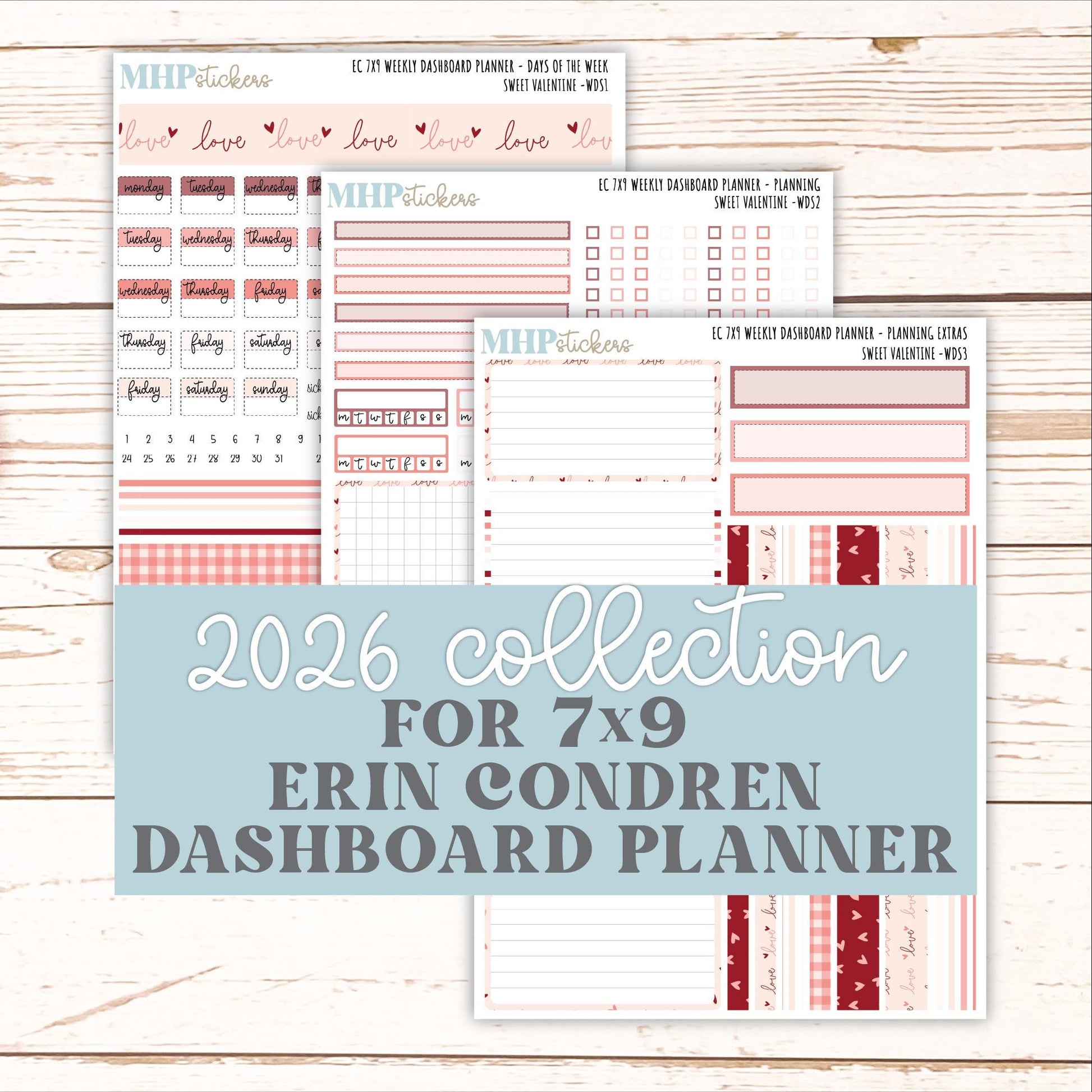 FENRUARY Weekly Dashboard Kit for 7x9 Erin Condren Planners. 2026 Collection "Sweet Valentine" || ECWDS