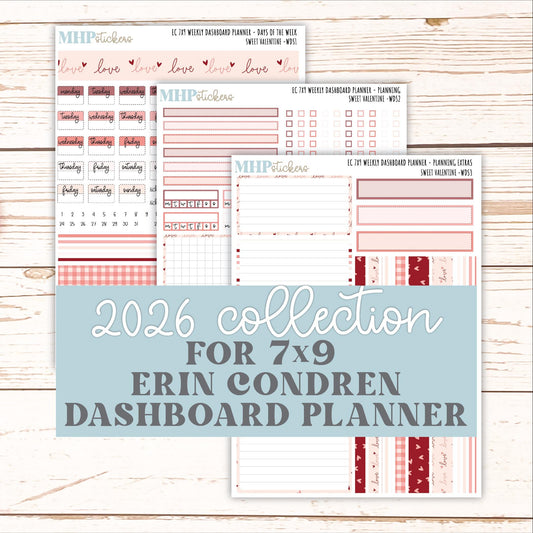 FENRUARY Weekly Dashboard Kit for 7x9 Erin Condren Planners. 2026 Collection "Sweet Valentine" || ECWDS