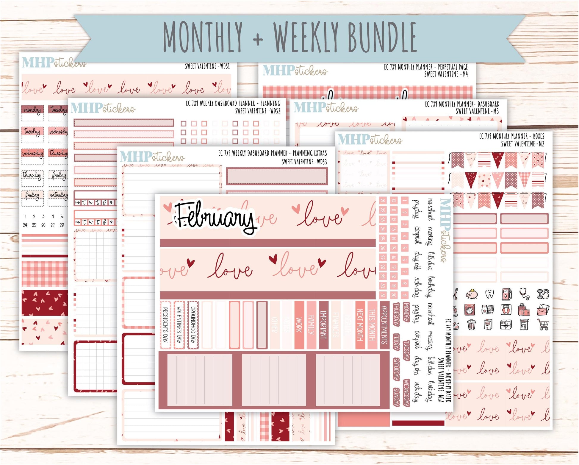 FENRUARY Weekly Dashboard Kit for 7x9 Erin Condren Planners. 2026 Collection "Sweet Valentine" || ECWDS