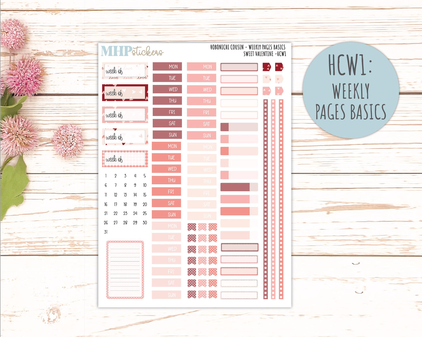 FEBRUARY 2026 Stickers for Hobonichi Cousin. A5 Planners "Sweet Valentine" || HC