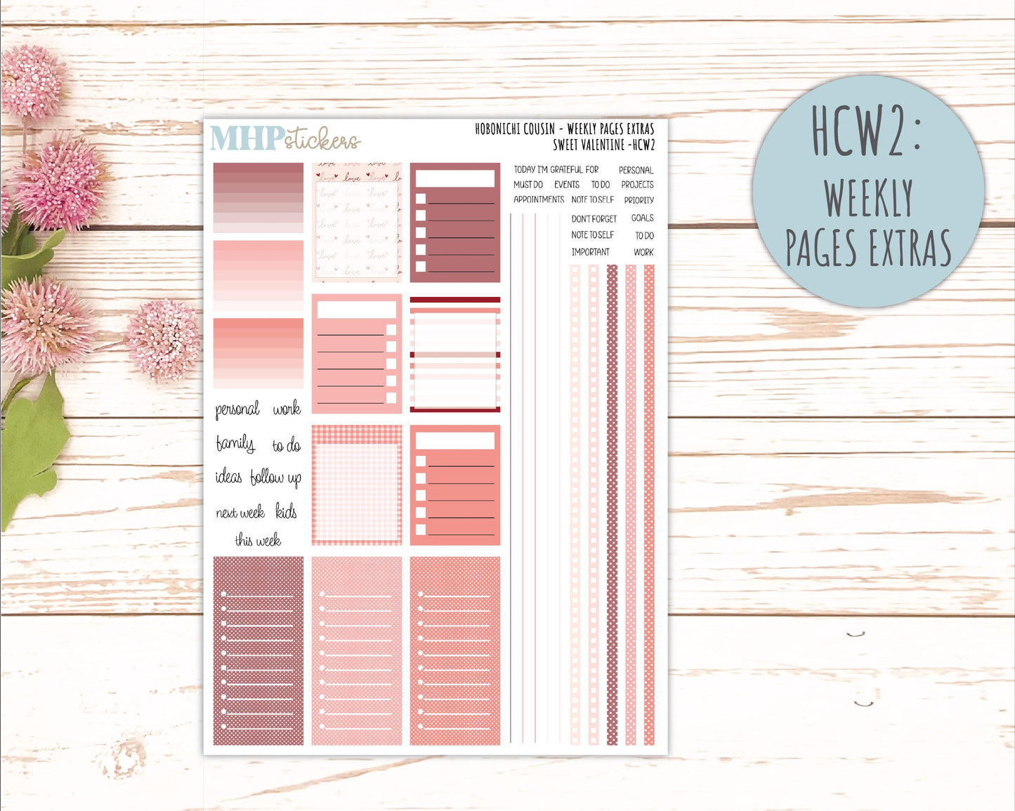 FEBRUARY 2026 Stickers for Hobonichi Cousin. A5 Planners "Sweet Valentine" || HC