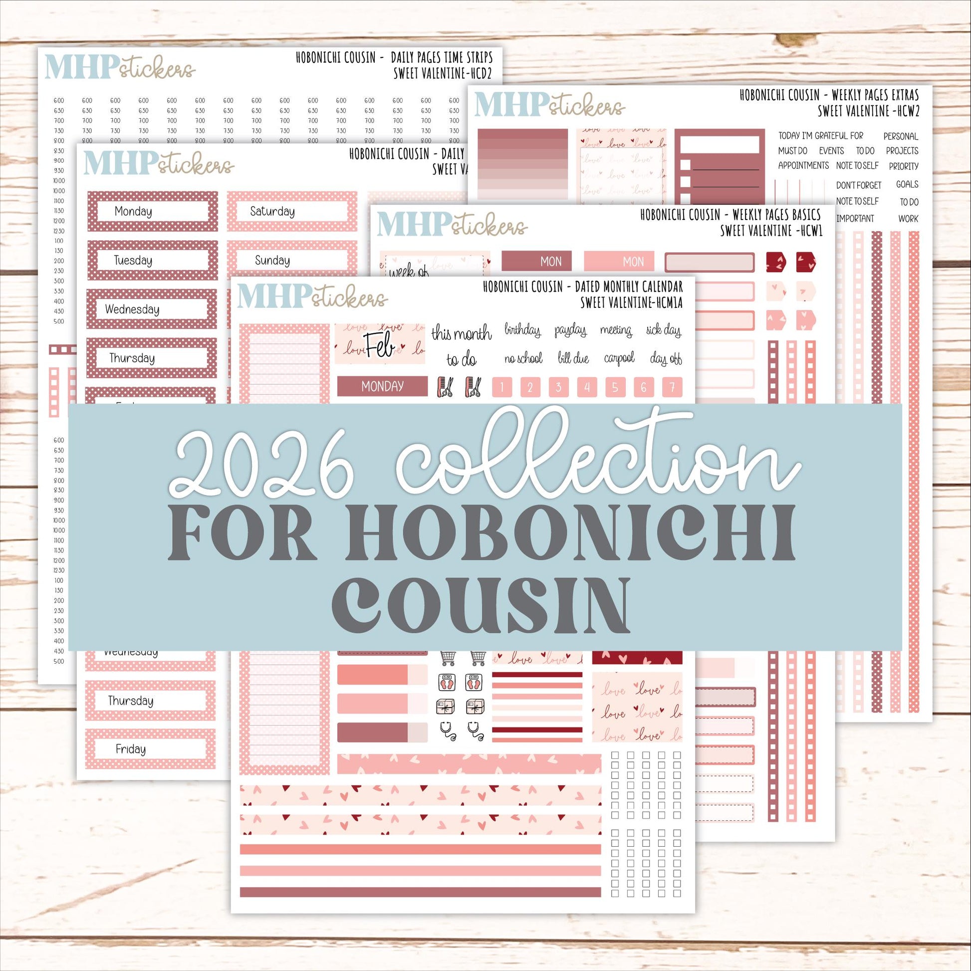 FEBRUARY 2026 Stickers for Hobonichi Cousin. A5 Planners "Sweet Valentine" || HC